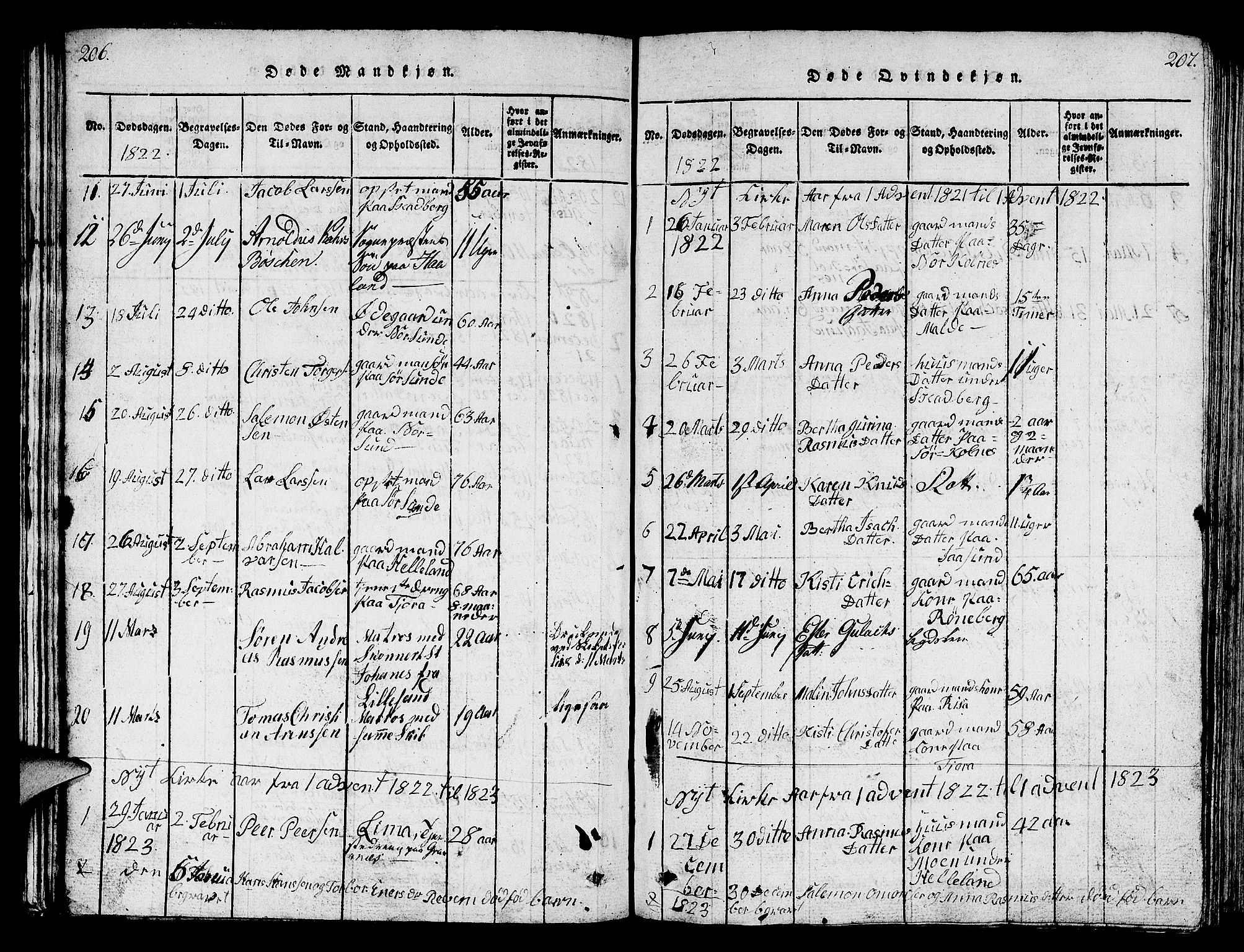 Håland sokneprestkontor, AV/SAST-A-101802/001/30BB/L0001: Parish register (copy) no. B 1, 1815-1845, p. 206-207