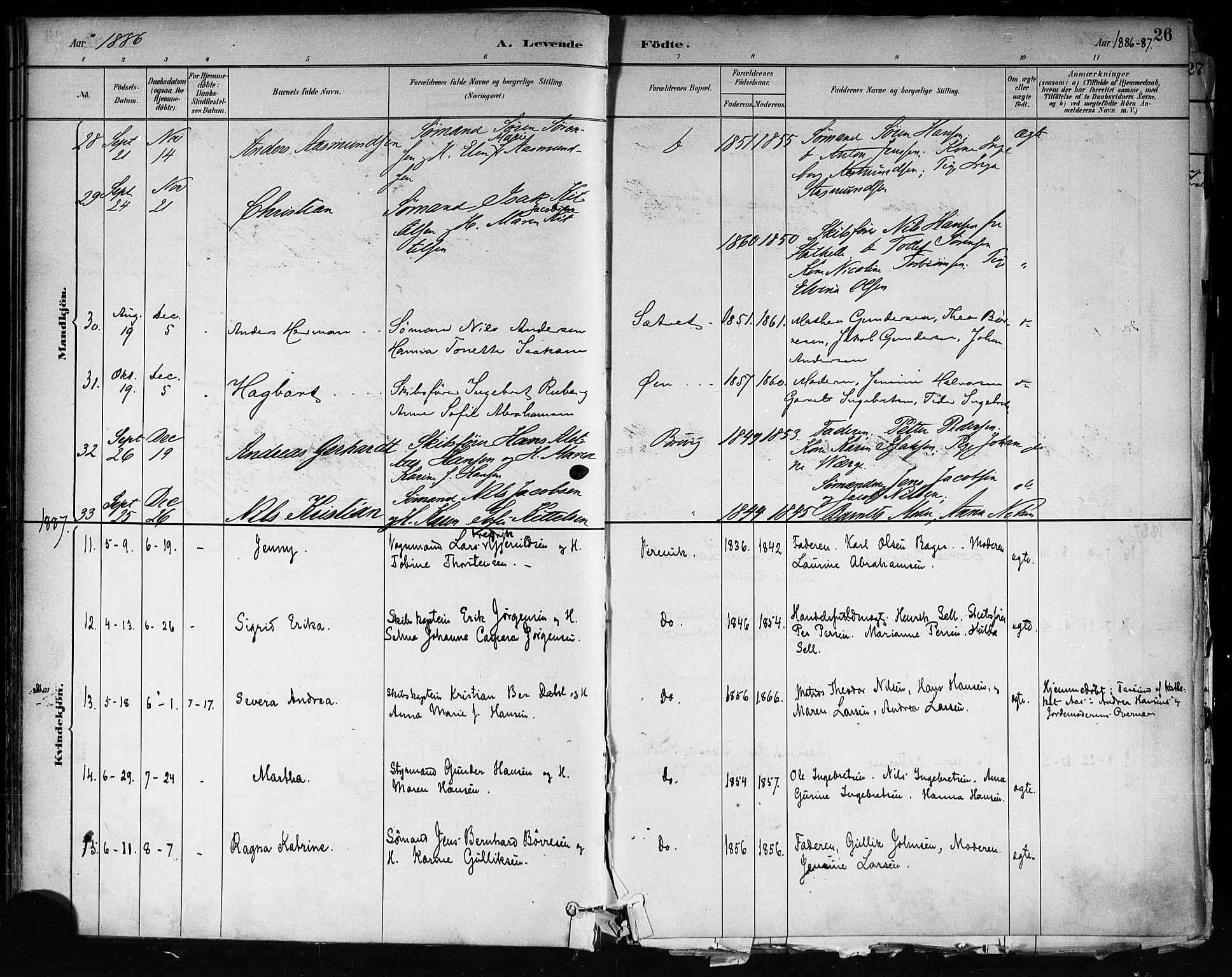 Brevik kirkebøker, AV/SAKO-A-255/F/Fa/L0007: Parish register (official) no. 7, 1882-1900, p. 26