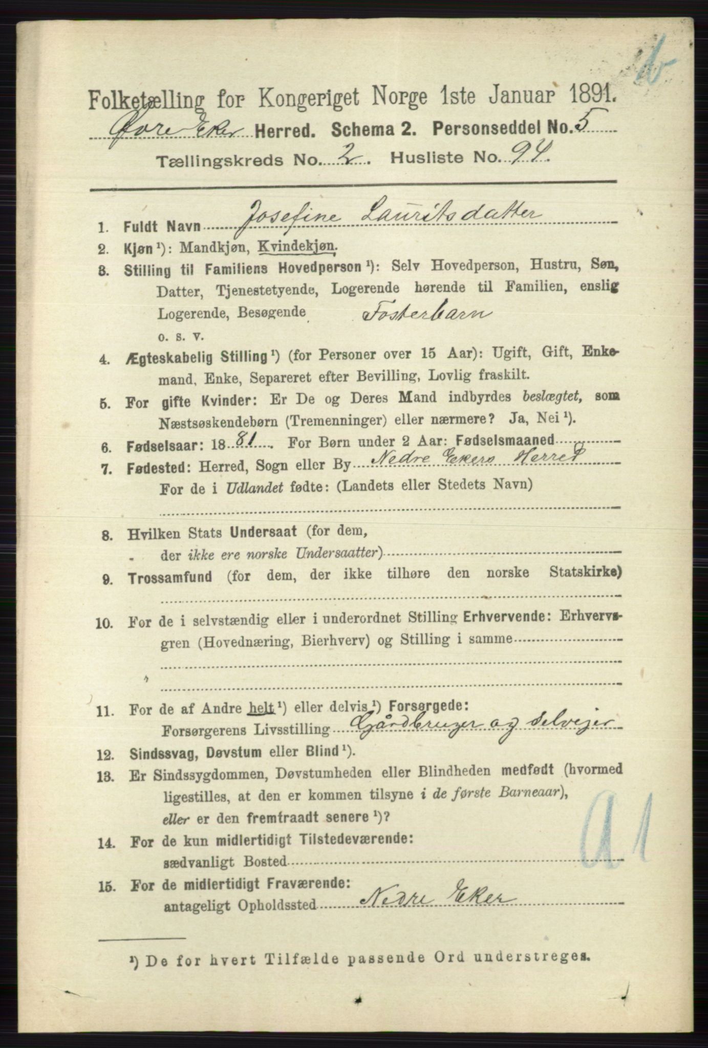 RA, 1891 census for 0624 Øvre Eiker, 1891, p. 8997