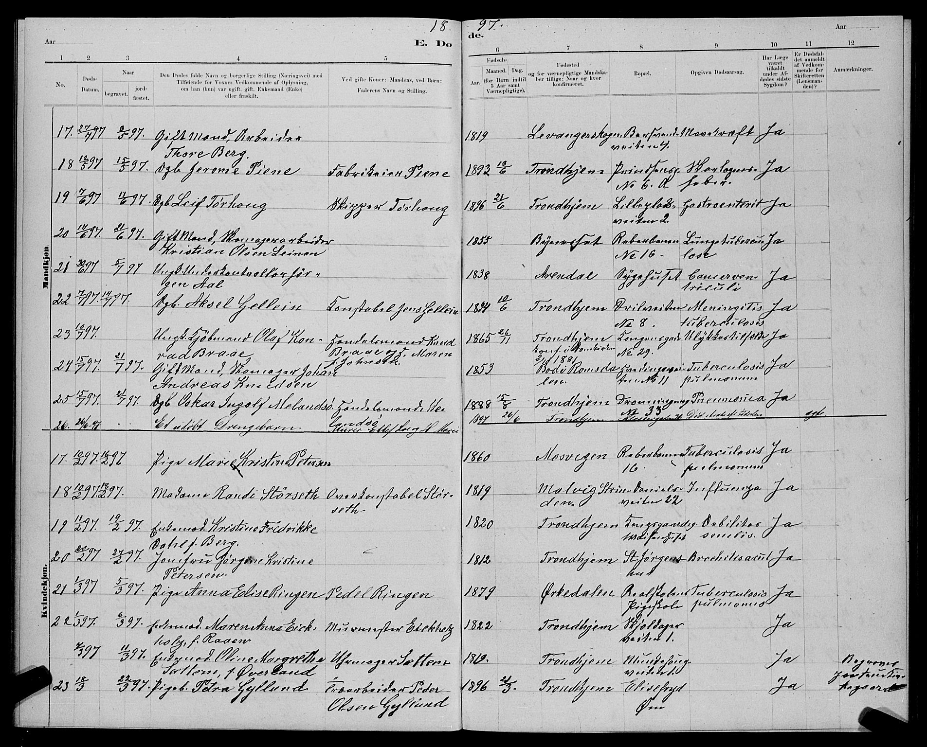 Ministerialprotokoller, klokkerbøker og fødselsregistre - Sør-Trøndelag, AV/SAT-A-1456/601/L0093: Parish register (copy) no. 601C11, 1882-1898