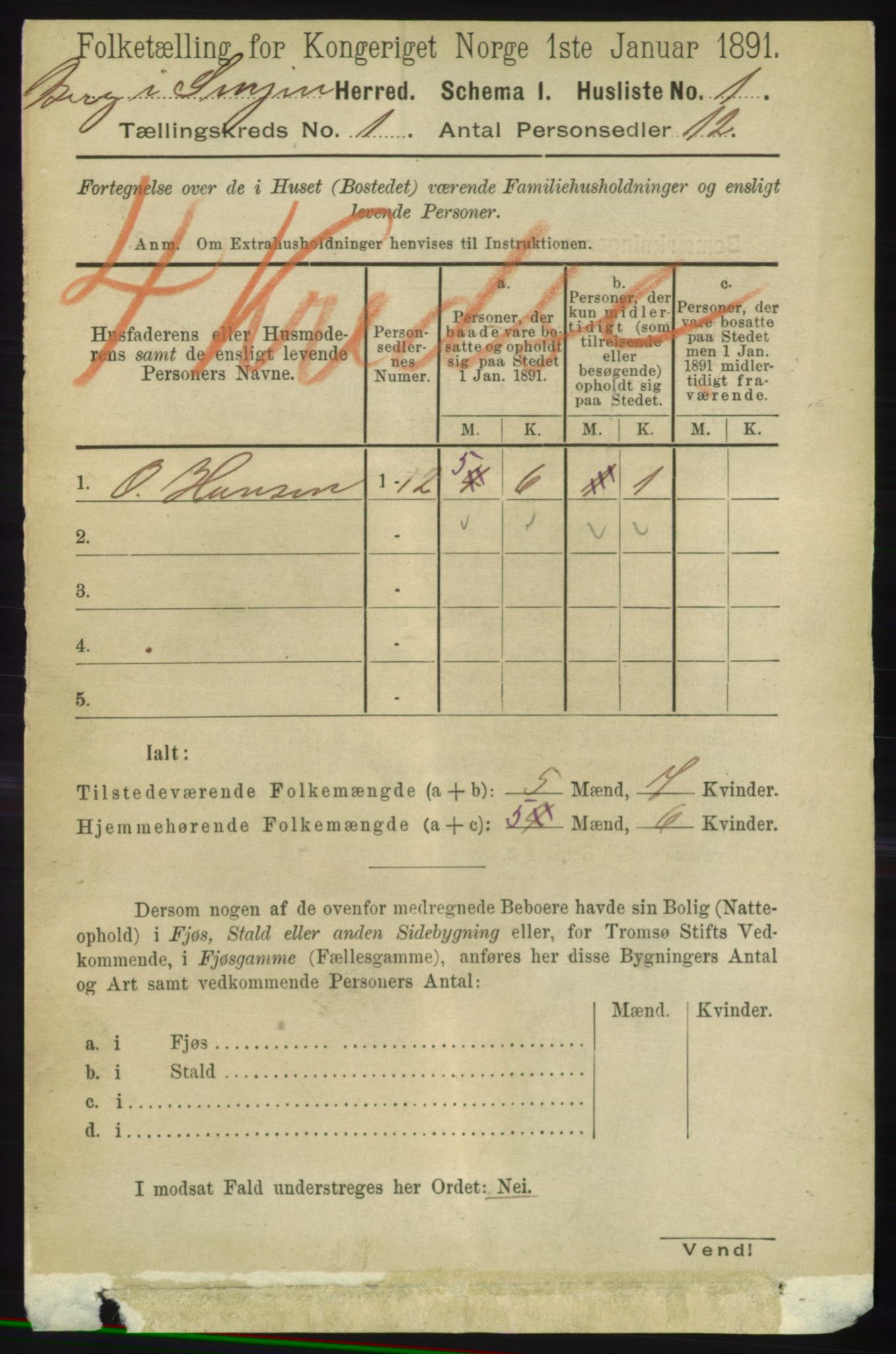 RA, 1891 census for 1929 Berg, 1891, p. 14