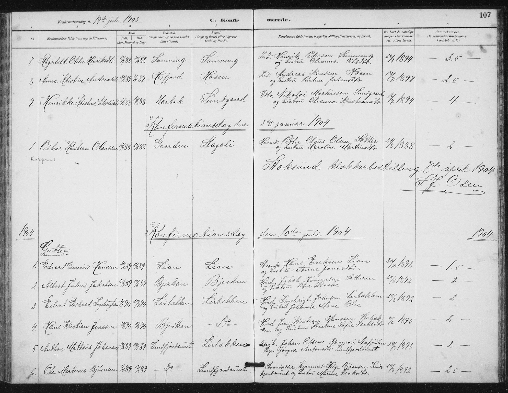 Ministerialprotokoller, klokkerbøker og fødselsregistre - Sør-Trøndelag, SAT/A-1456/656/L0698: Parish register (copy) no. 656C04, 1890-1904, p. 107