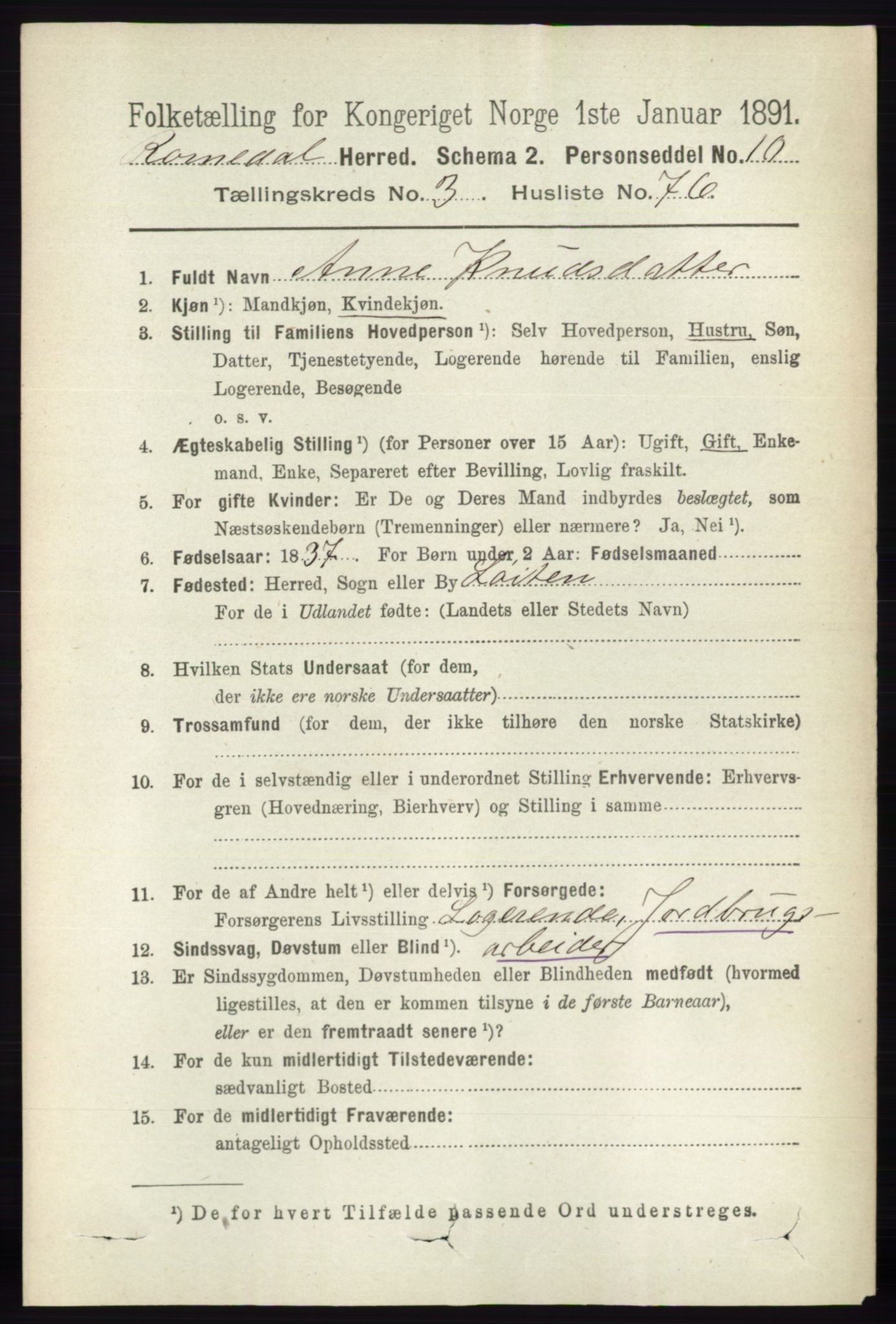 RA, 1891 census for 0416 Romedal, 1891, p. 1862