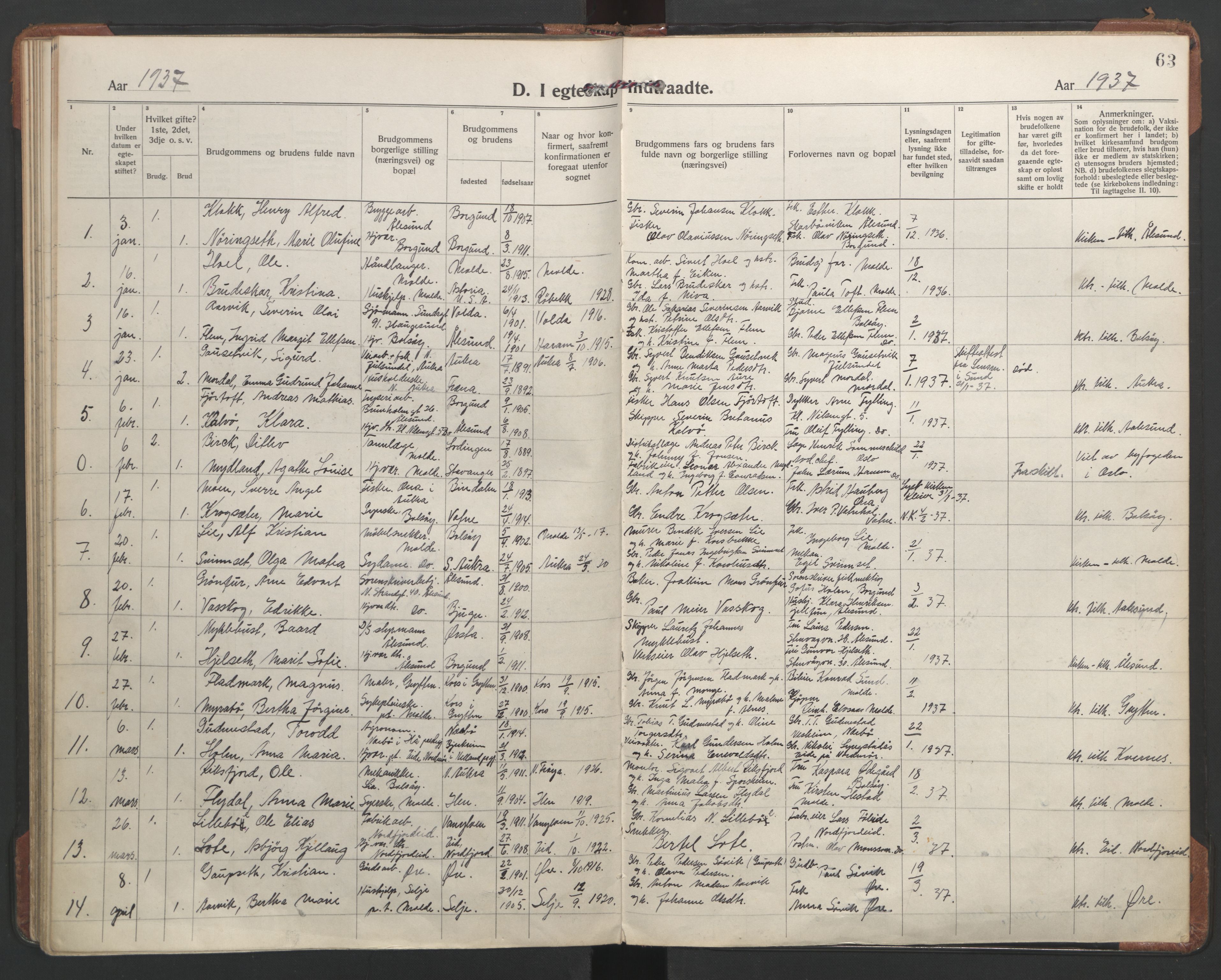 Ministerialprotokoller, klokkerbøker og fødselsregistre - Møre og Romsdal, AV/SAT-A-1454/558/L0698: Parish register (official) no. 558A12, 1922-1937, p. 63