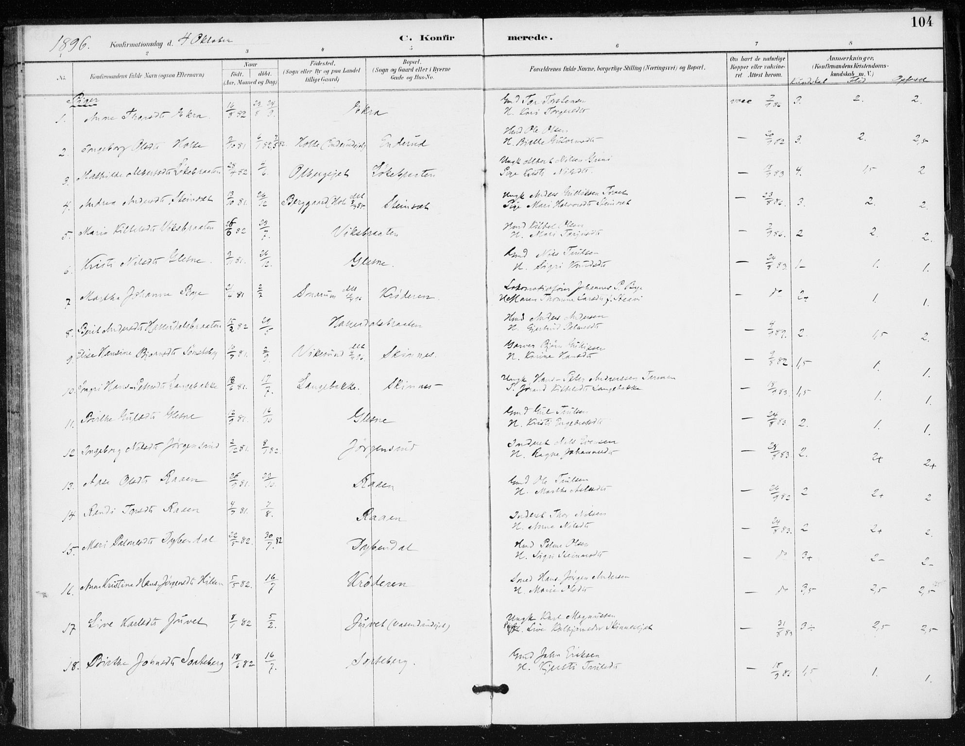 Krødsherad kirkebøker, AV/SAKO-A-19/F/Fa/L0006: Parish register (official) no. 6, 1889-1899, p. 104