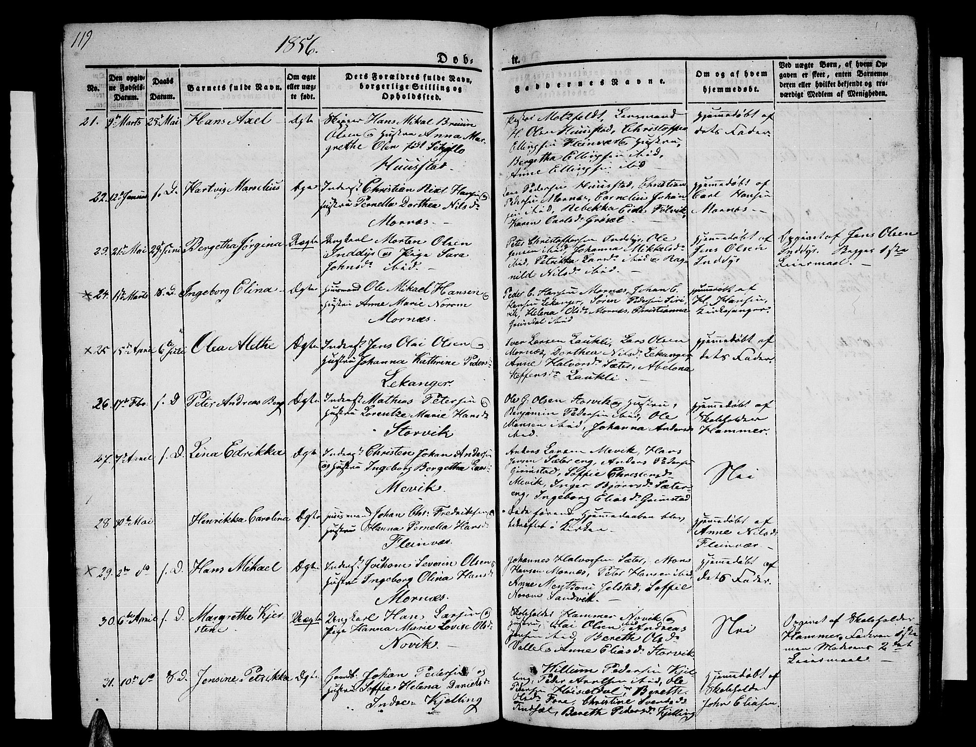 Ministerialprotokoller, klokkerbøker og fødselsregistre - Nordland, SAT/A-1459/805/L0106: Parish register (copy) no. 805C02, 1841-1861, p. 119