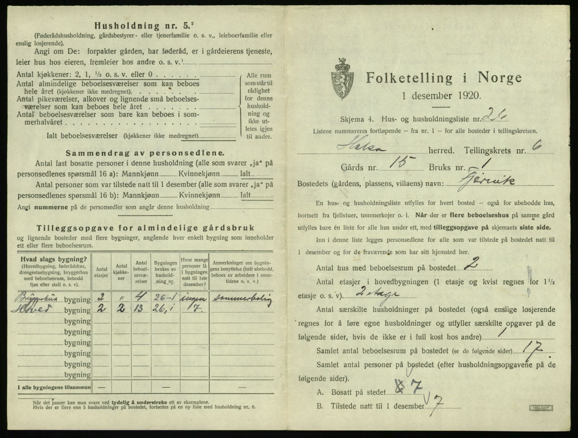 SAT, 1920 census for Halsa, 1920, p. 374