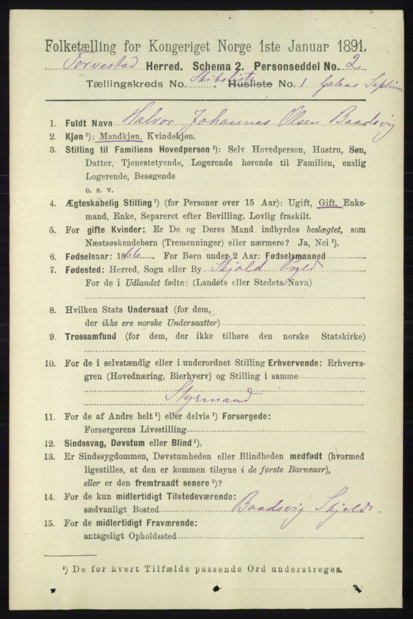 RA, 1891 census for 1152 Torvastad, 1891, p. 2345