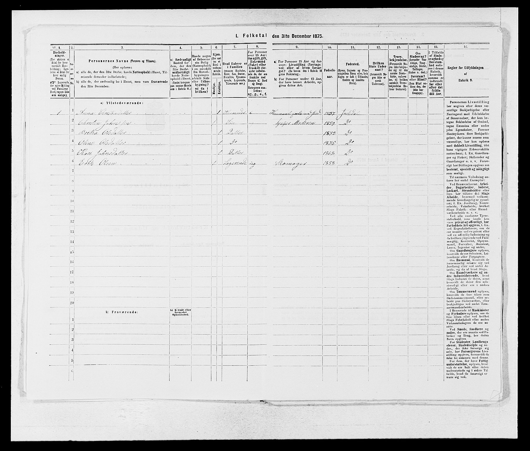 SAB, 1875 census for 1427P Jostedal, 1875, p. 100