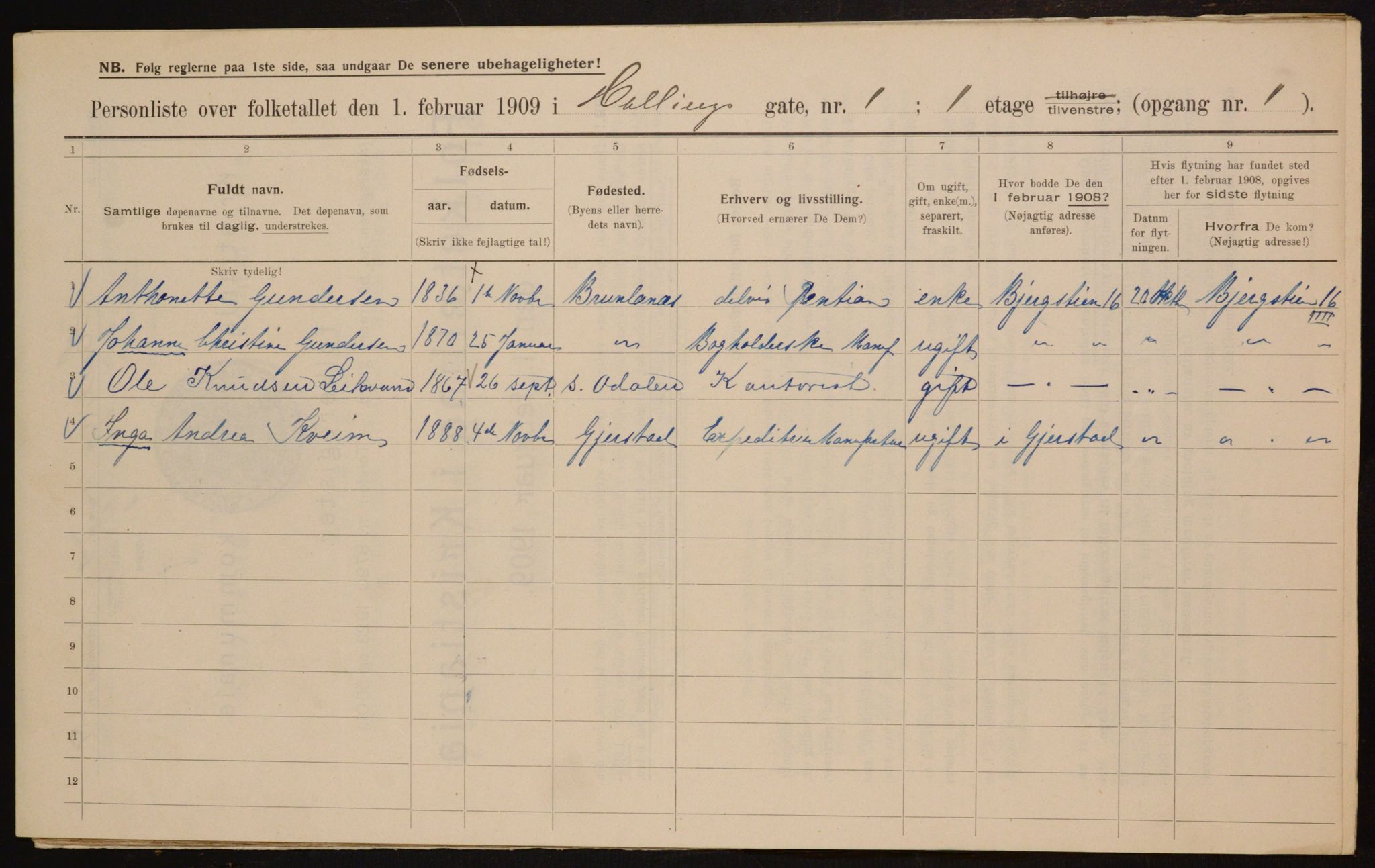 OBA, Municipal Census 1909 for Kristiania, 1909, p. 30910