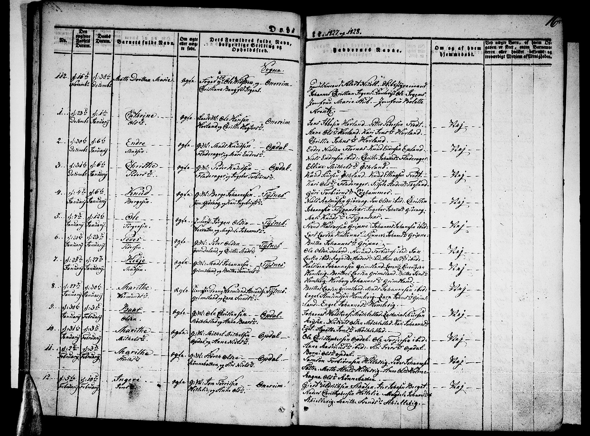 Tysnes sokneprestembete, SAB/A-78601/H/Haa: Parish register (official) no. A 8, 1826-1837, p. 16
