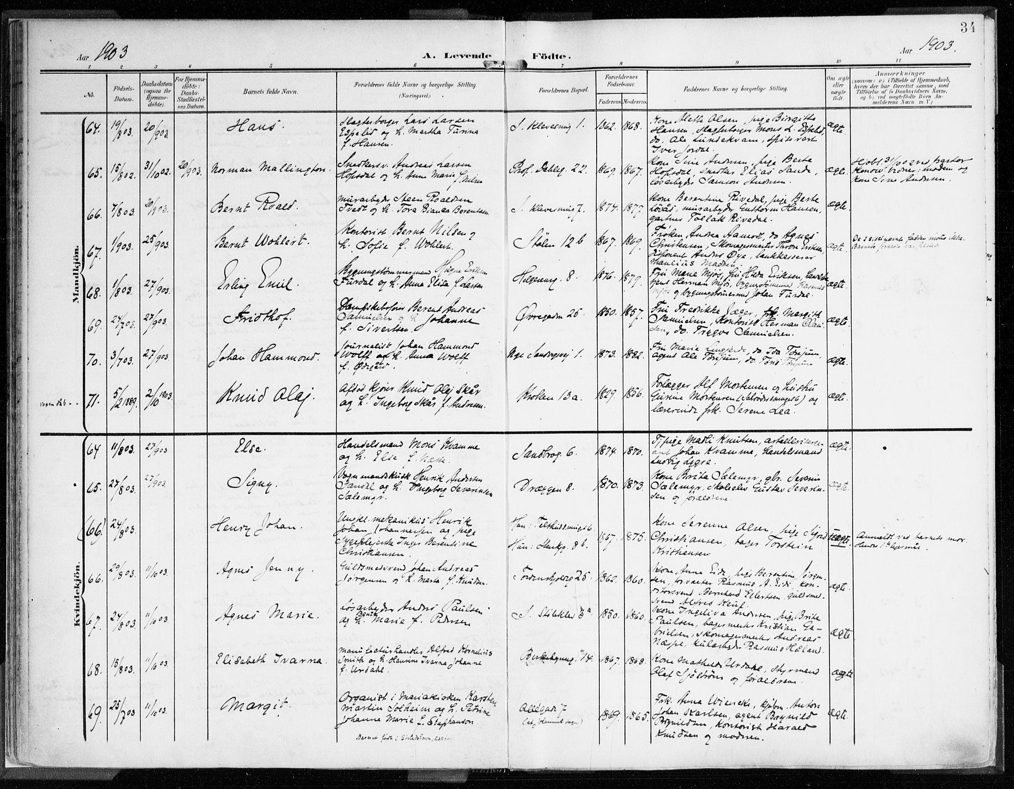 Mariakirken Sokneprestembete, AV/SAB-A-76901/H/Haa/L0010: Parish register (official) no. B 1, 1901-1915, p. 34