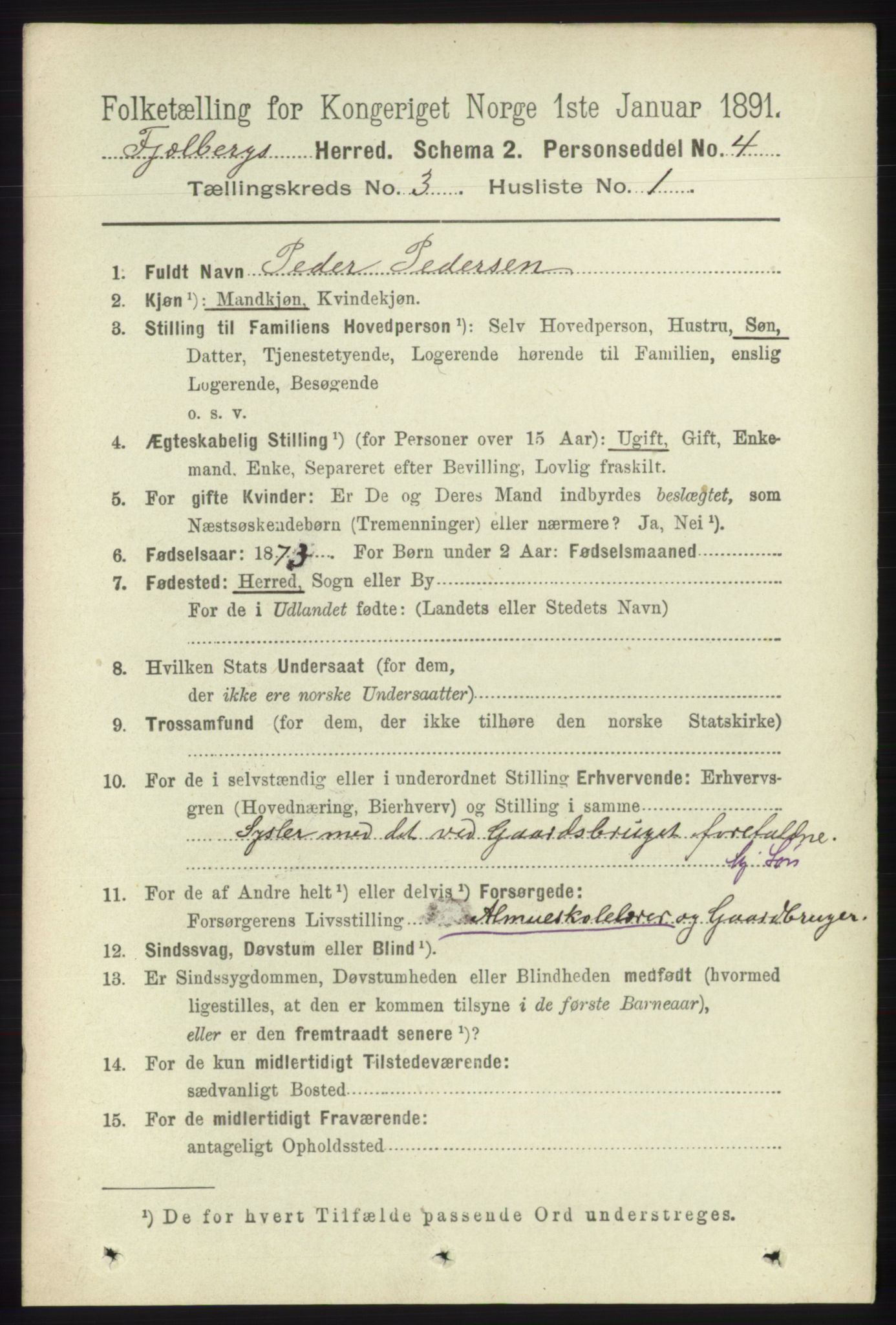 RA, 1891 census for 1213 Fjelberg, 1891, p. 789