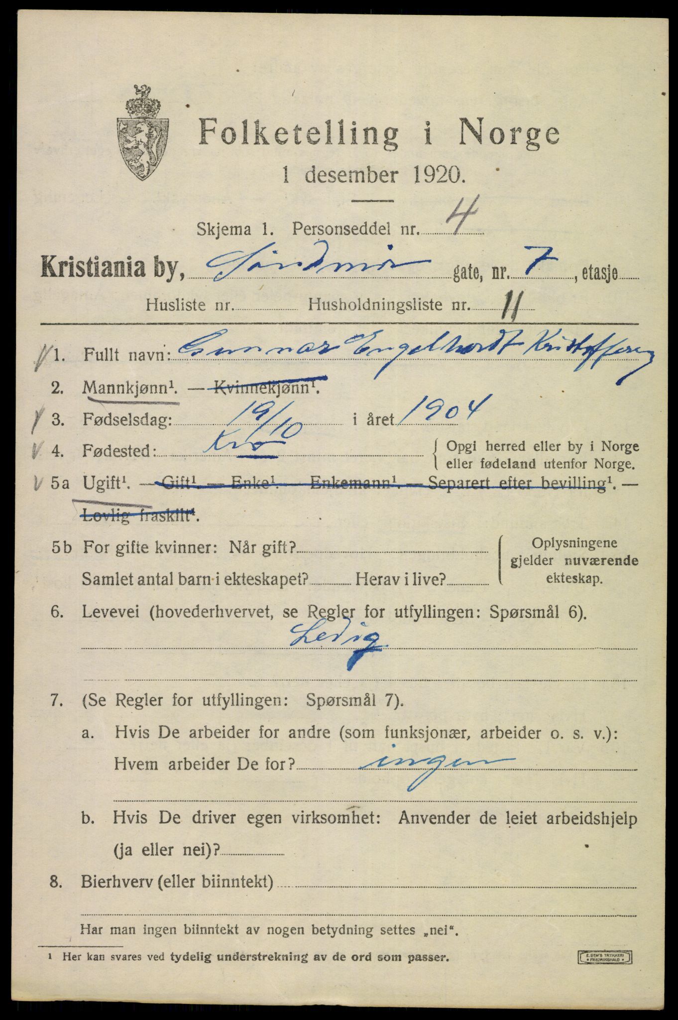 SAO, 1920 census for Kristiania, 1920, p. 561721