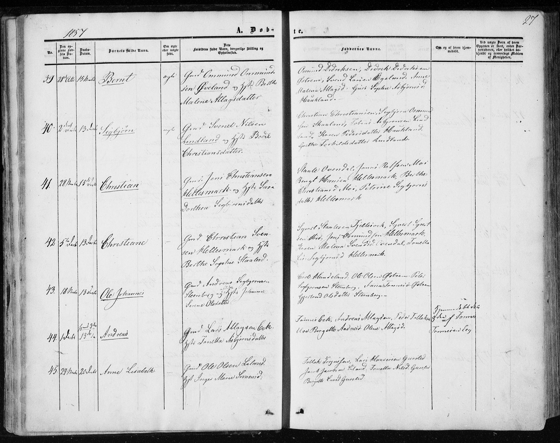 Lund sokneprestkontor, AV/SAST-A-101809/S06/L0009: Parish register (official) no. A 8, 1853-1877, p. 27