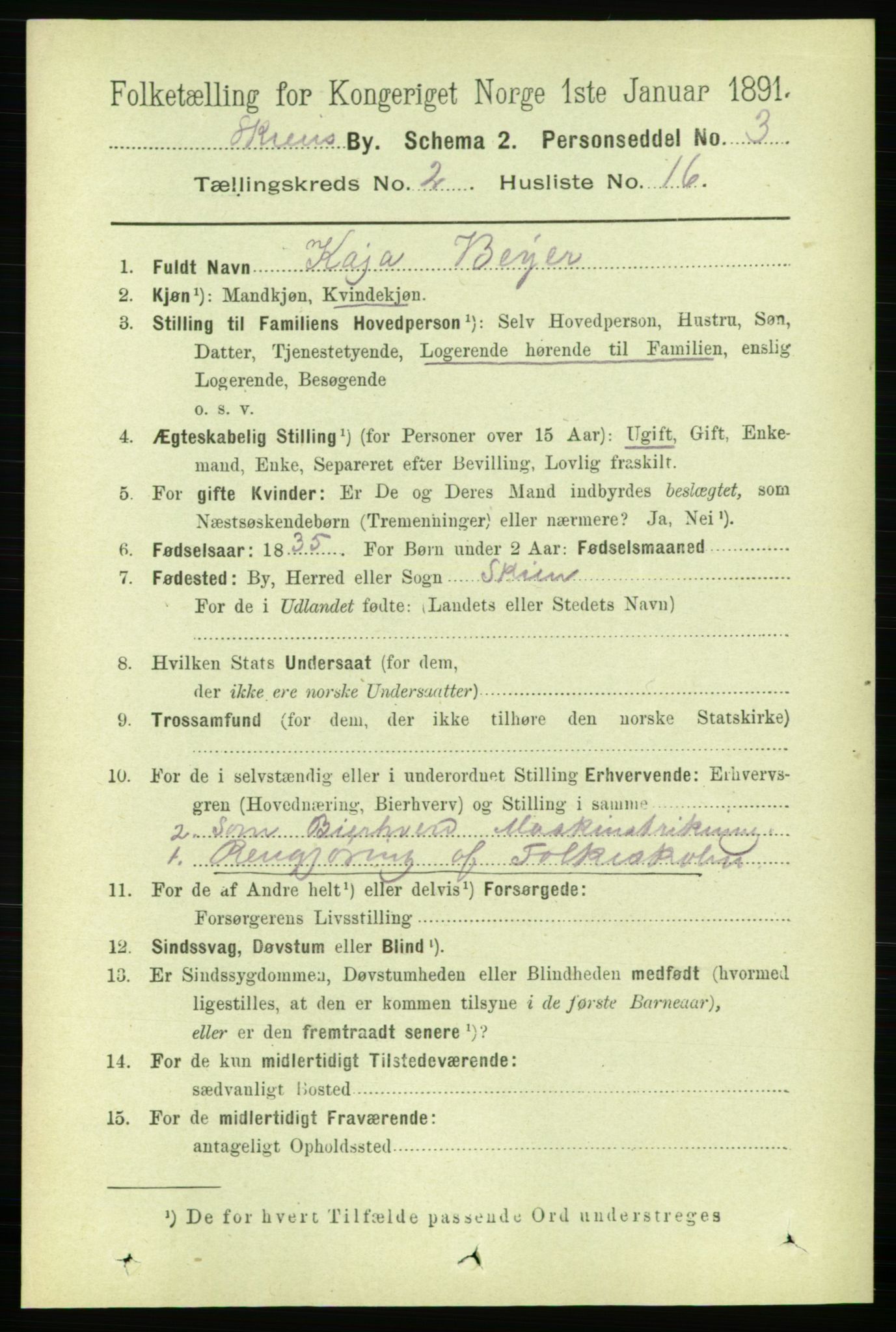 RA, 1891 census for 0806 Skien, 1891, p. 2459