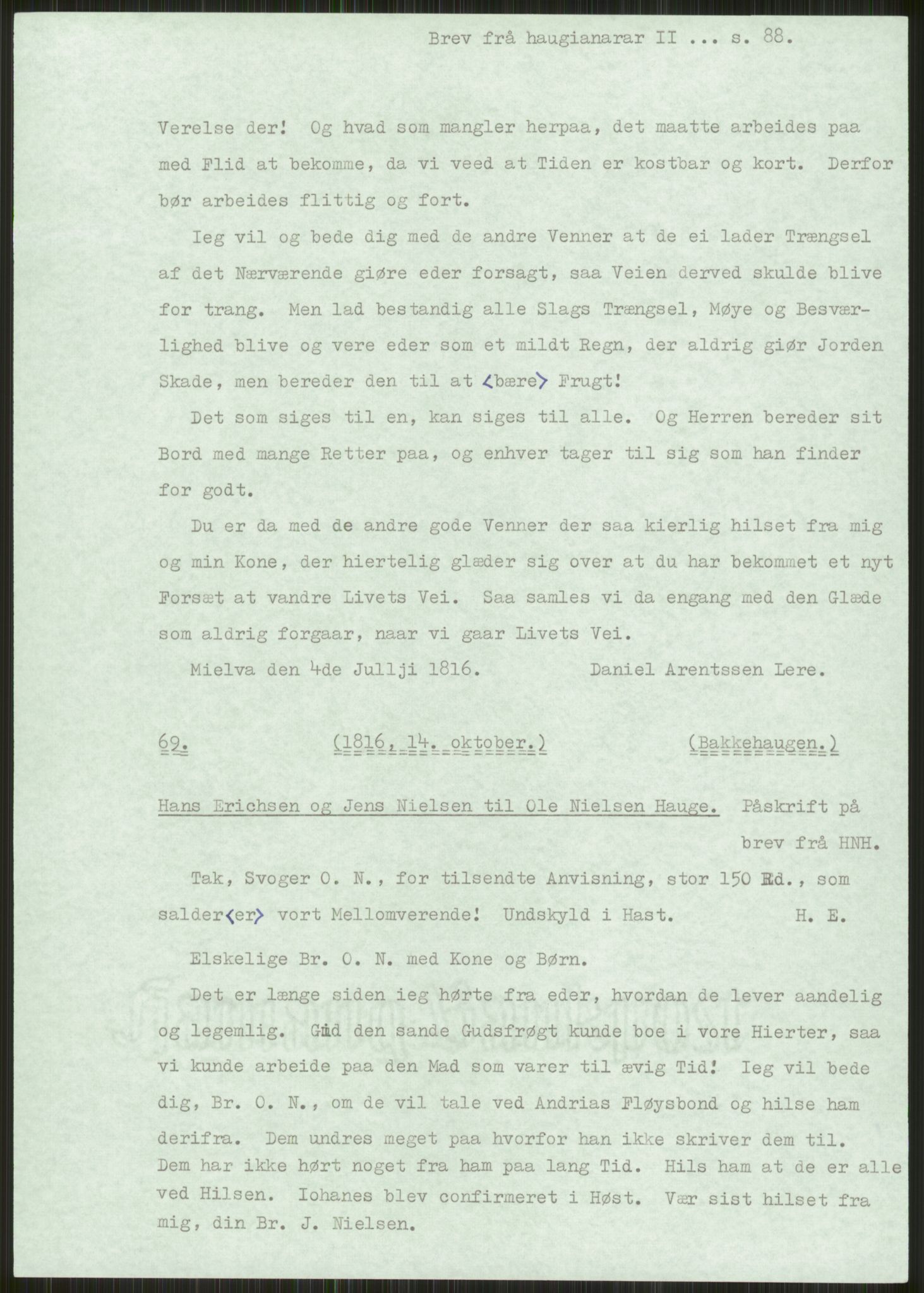 Samlinger til kildeutgivelse, Haugianerbrev, AV/RA-EA-6834/F/L0002: Haugianerbrev II: 1805-1821, 1805-1821, p. 88