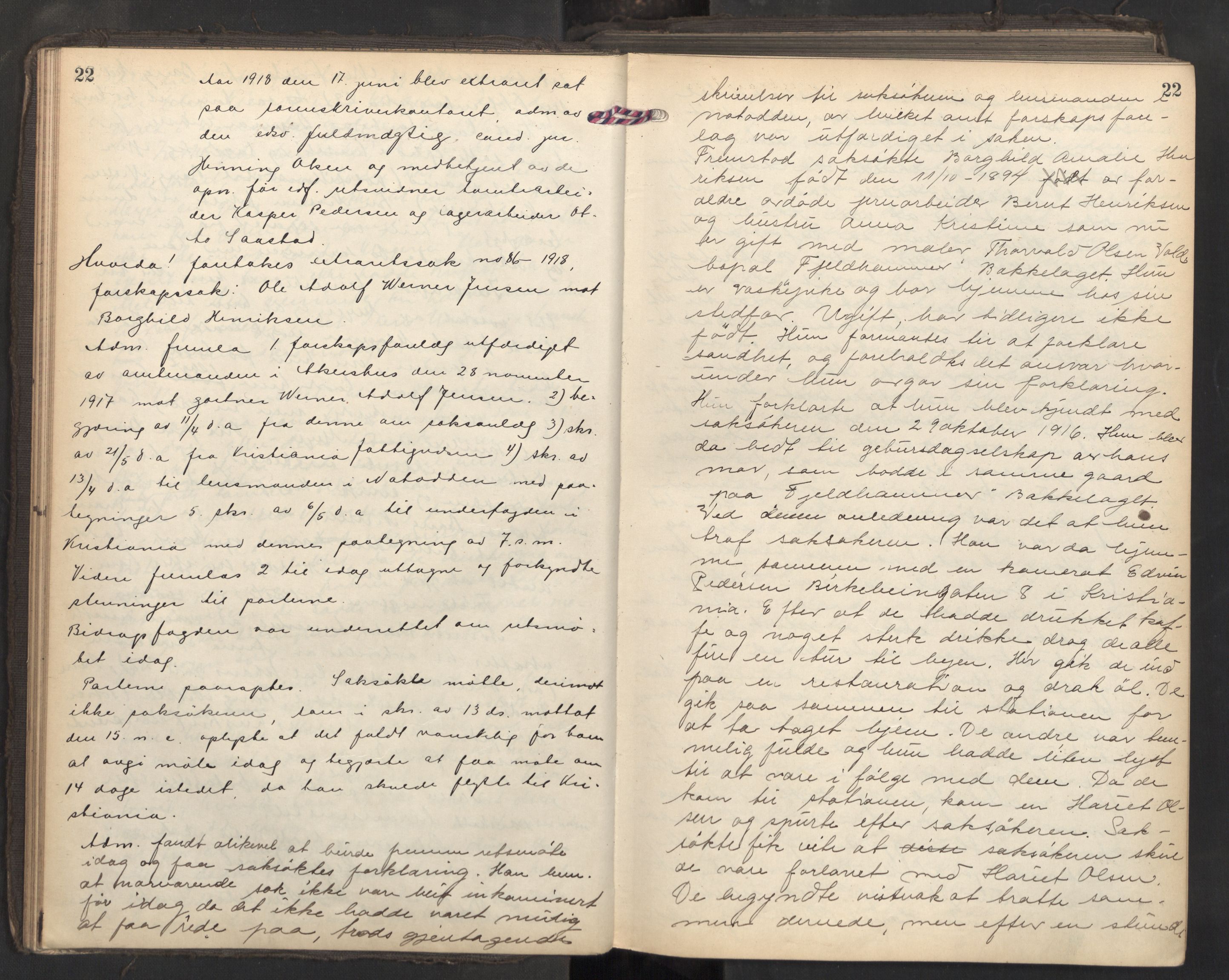 Aker sorenskriveri, AV/SAO-A-10895/F/Fc/Fcb/L0082: Ekstrarettsprotokoll, 1918-1920, p. 21b-22a