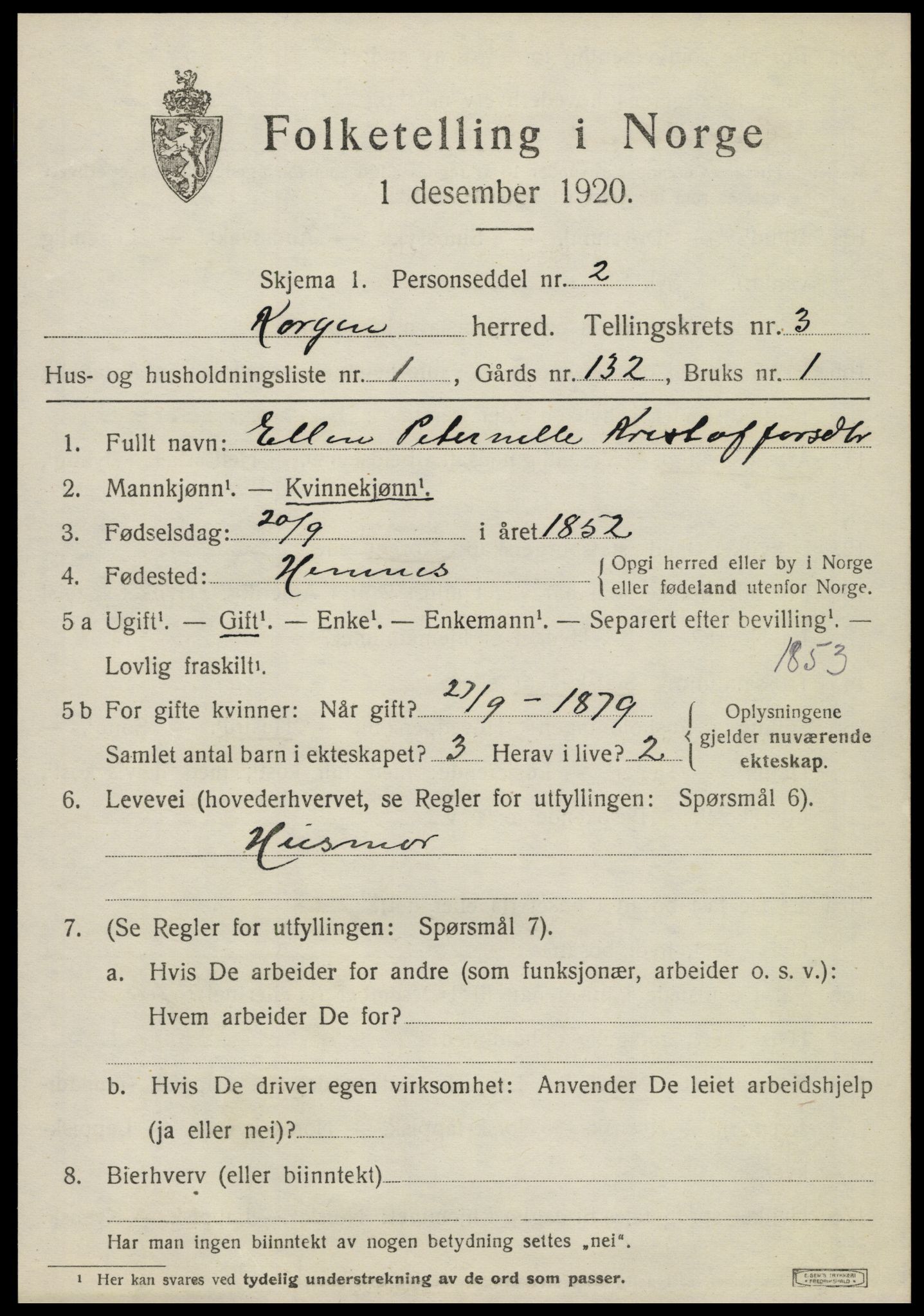 SAT, 1920 census for Korgen, 1920, p. 1362