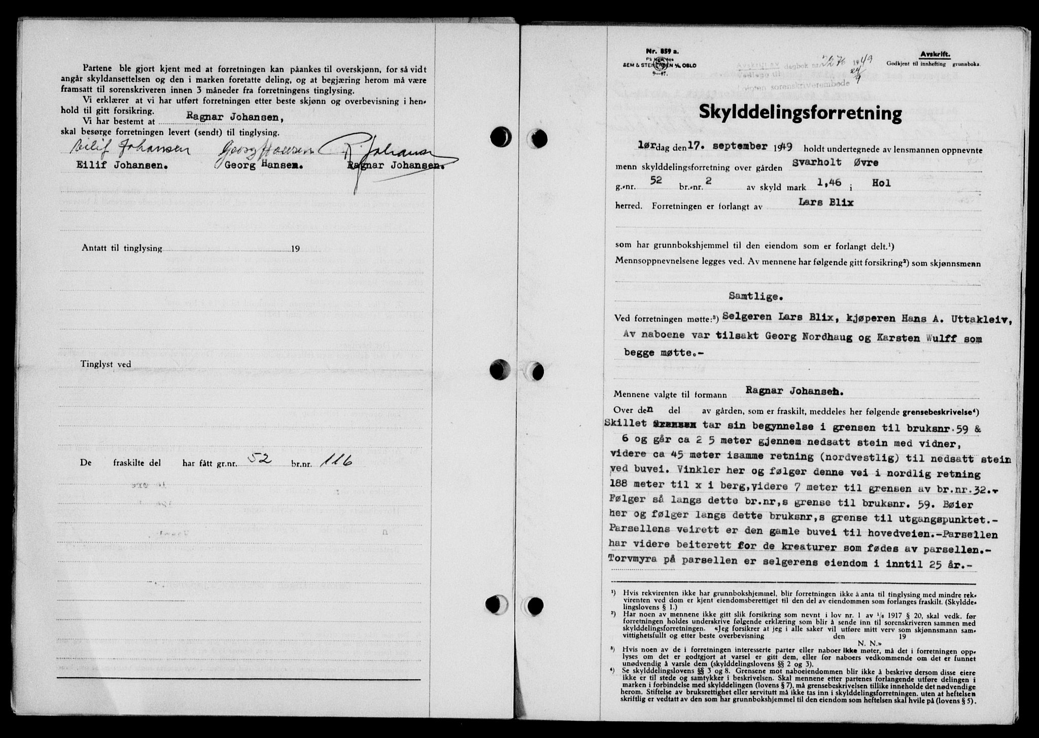 Lofoten sorenskriveri, SAT/A-0017/1/2/2C/L0021a: Mortgage book no. 21a, 1949-1949, Diary no: : 2276/1949