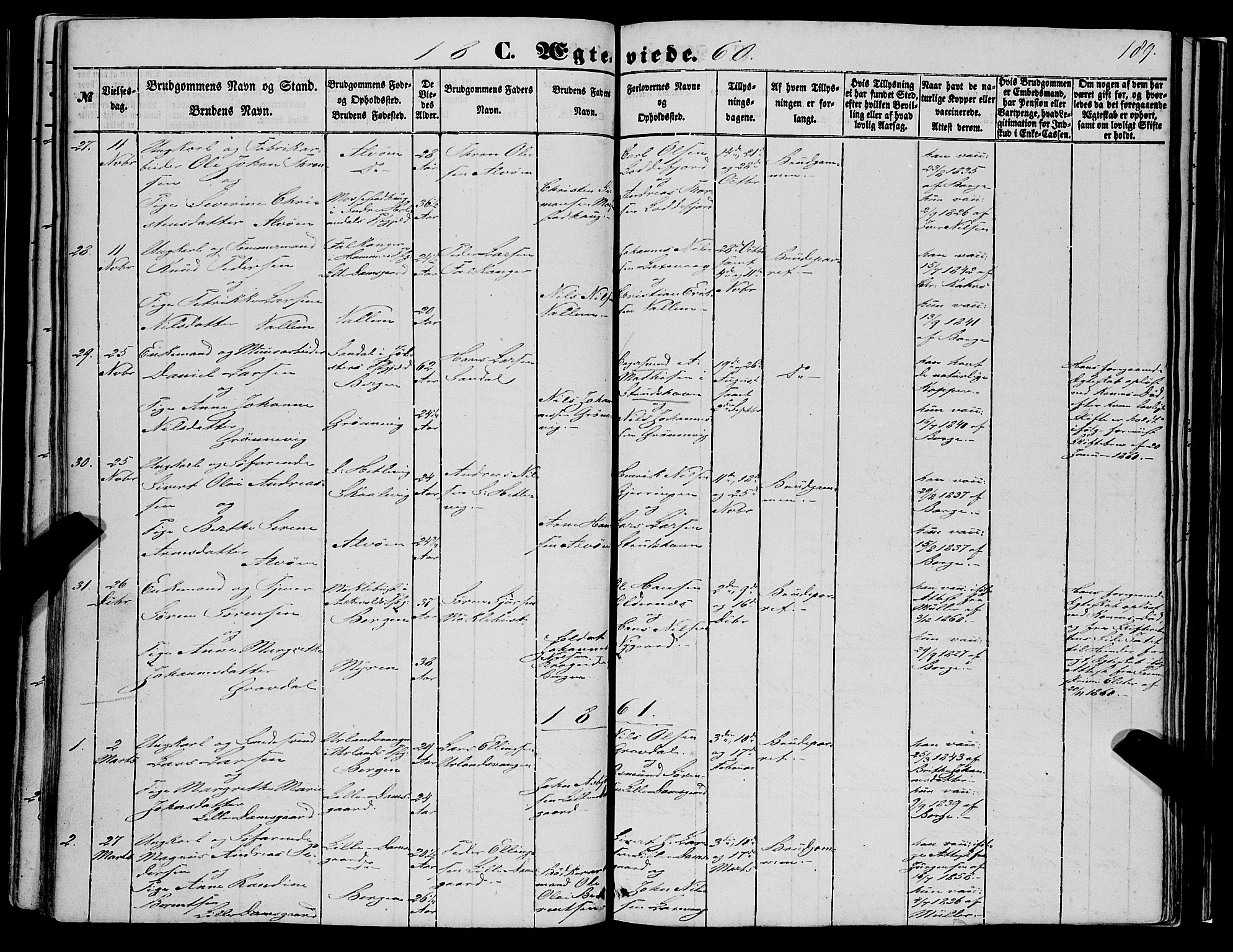 Askøy Sokneprestembete, AV/SAB-A-74101/H/Ha/Haa/Haaa/L0008: Parish register (official) no. A 8, 1852-1862, p. 189