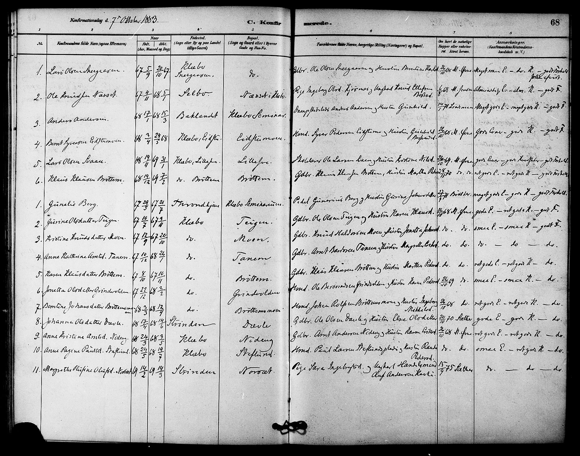 Ministerialprotokoller, klokkerbøker og fødselsregistre - Sør-Trøndelag, SAT/A-1456/618/L0444: Parish register (official) no. 618A07, 1880-1898, p. 68
