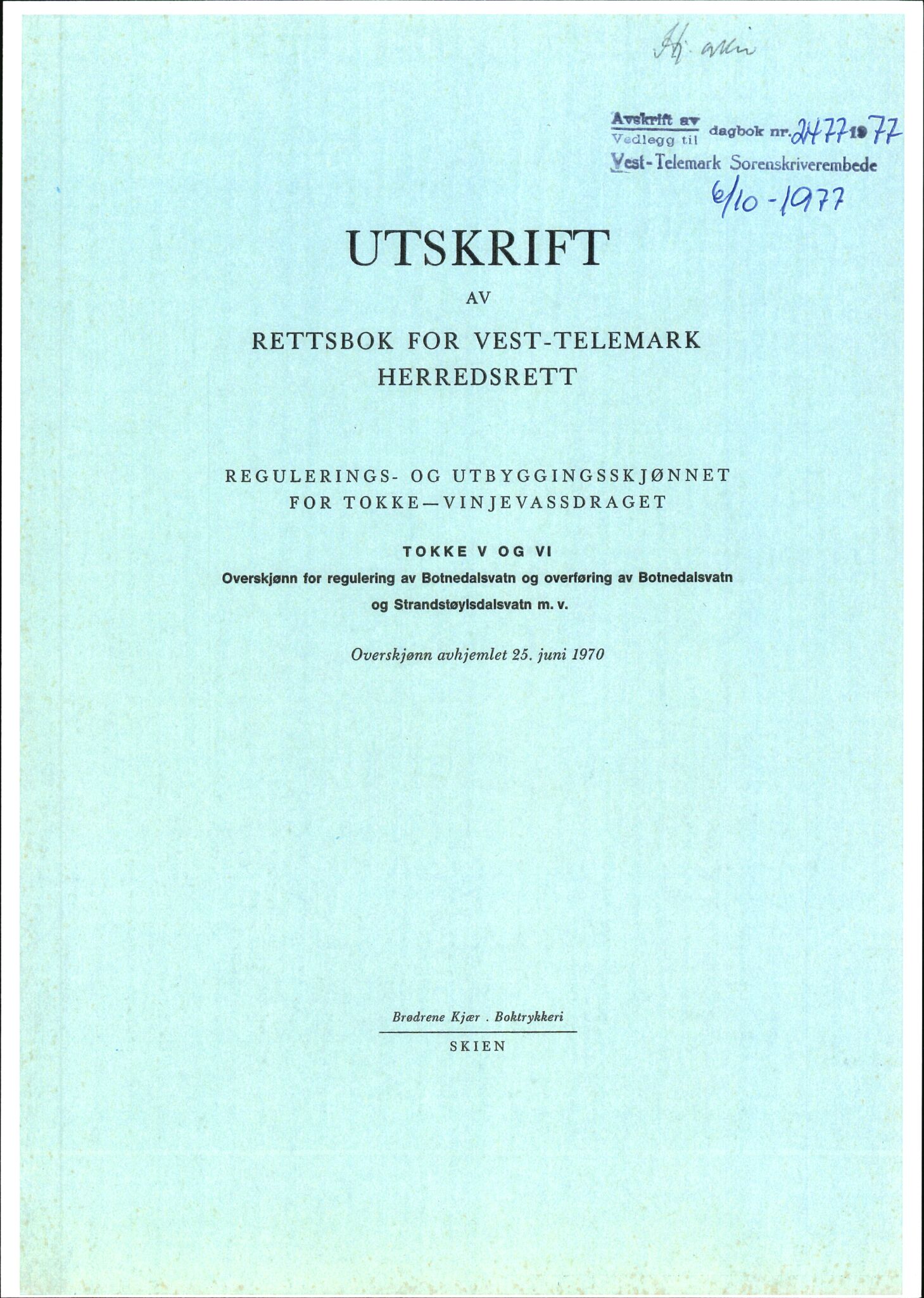 Vest-Telemark sorenskriveri, AV/SAKO-A-134/F/Fo/Fob/L0003: Skjønn/rettsbøker for kraftutbygging/veg, 1968-1973, p. 461