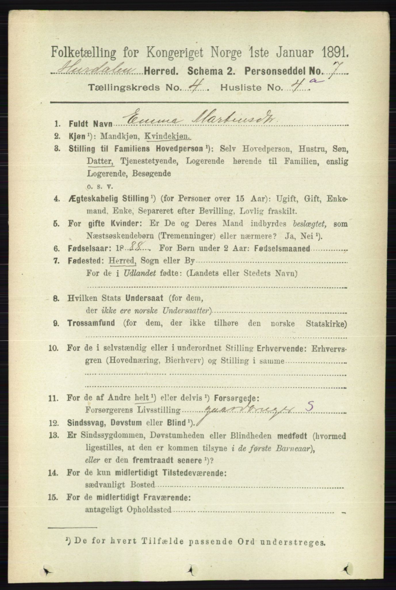 RA, 1891 census for 0239 Hurdal, 1891, p. 1452