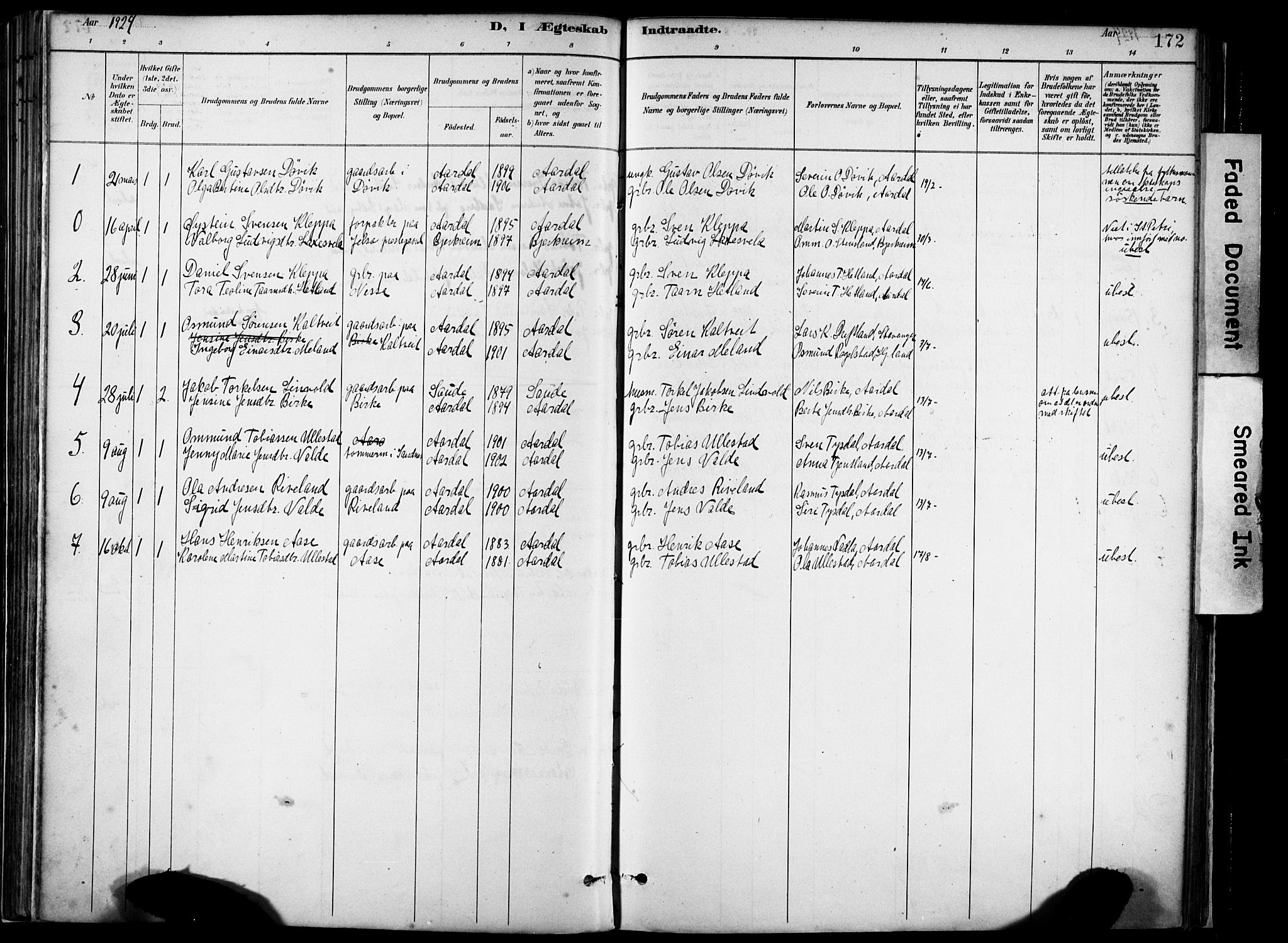 Hjelmeland sokneprestkontor, AV/SAST-A-101843/02/A/L0001: Parish register (official) no. A 16, 1887-1926, p. 172