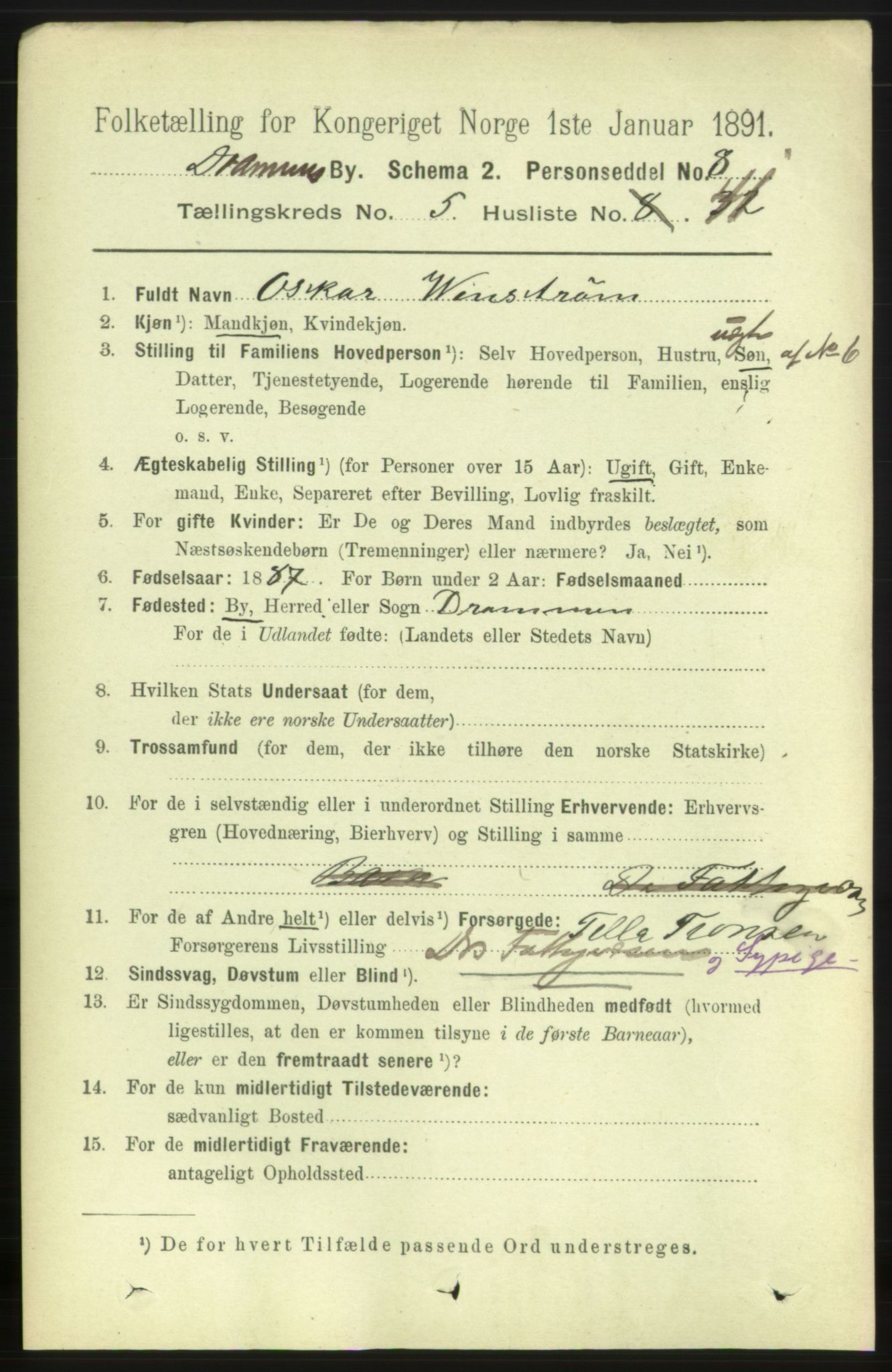 RA, 1891 census for 0602 Drammen, 1891, p. 6086