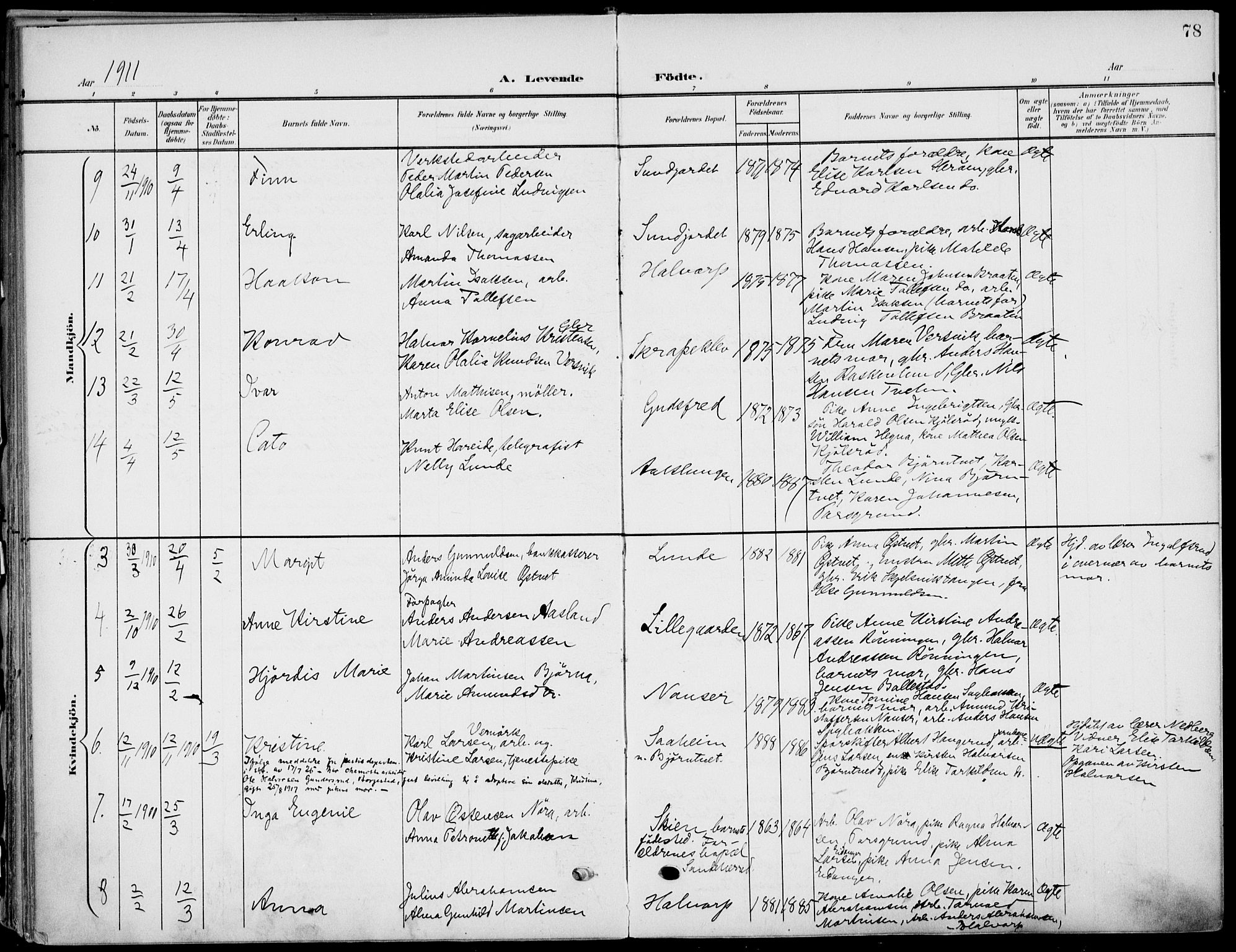Eidanger kirkebøker, SAKO/A-261/F/Fa/L0013: Parish register (official) no. 13, 1900-1913, p. 78