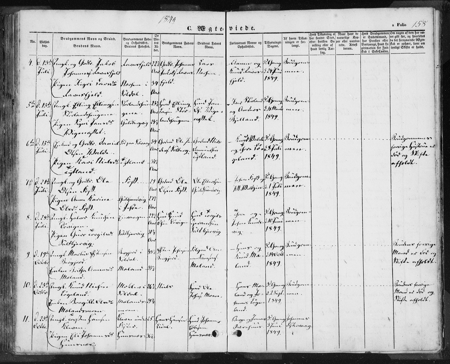 Hjelmeland sokneprestkontor, AV/SAST-A-101843/01/IV/L0009: Parish register (official) no. A 9, 1846-1860, p. 158