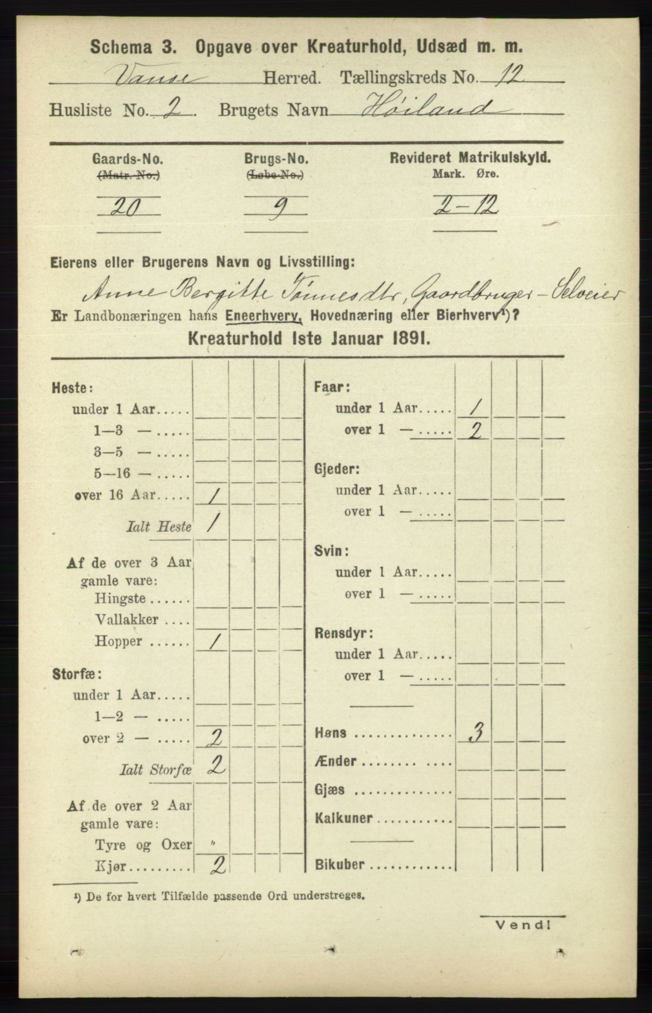 RA, 1891 census for 1041 Vanse, 1891, p. 10097