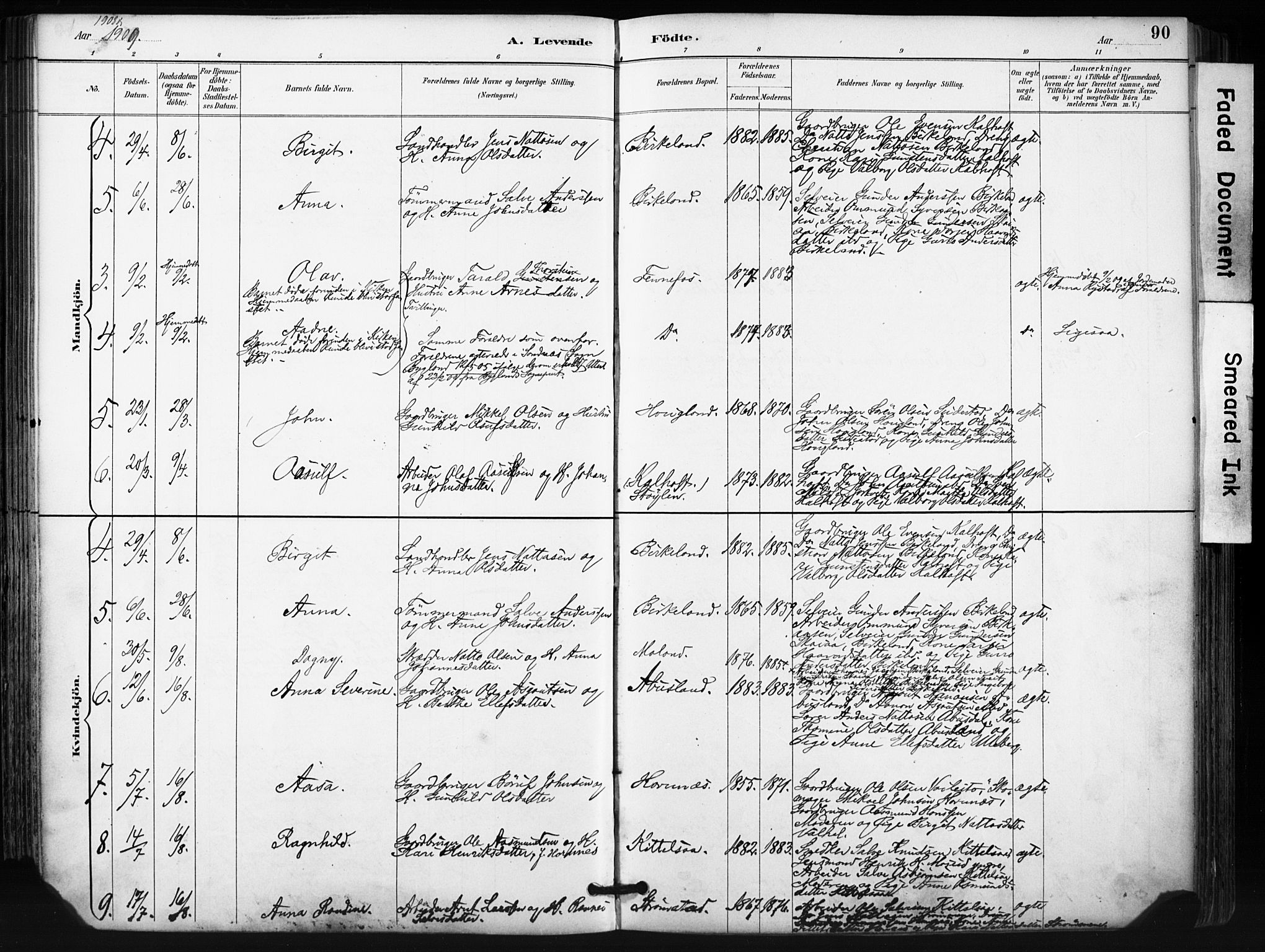 Evje sokneprestkontor, SAK/1111-0008/F/Fa/Fab/L0003: Parish register (official) no. A 3, 1884-1909, p. 90