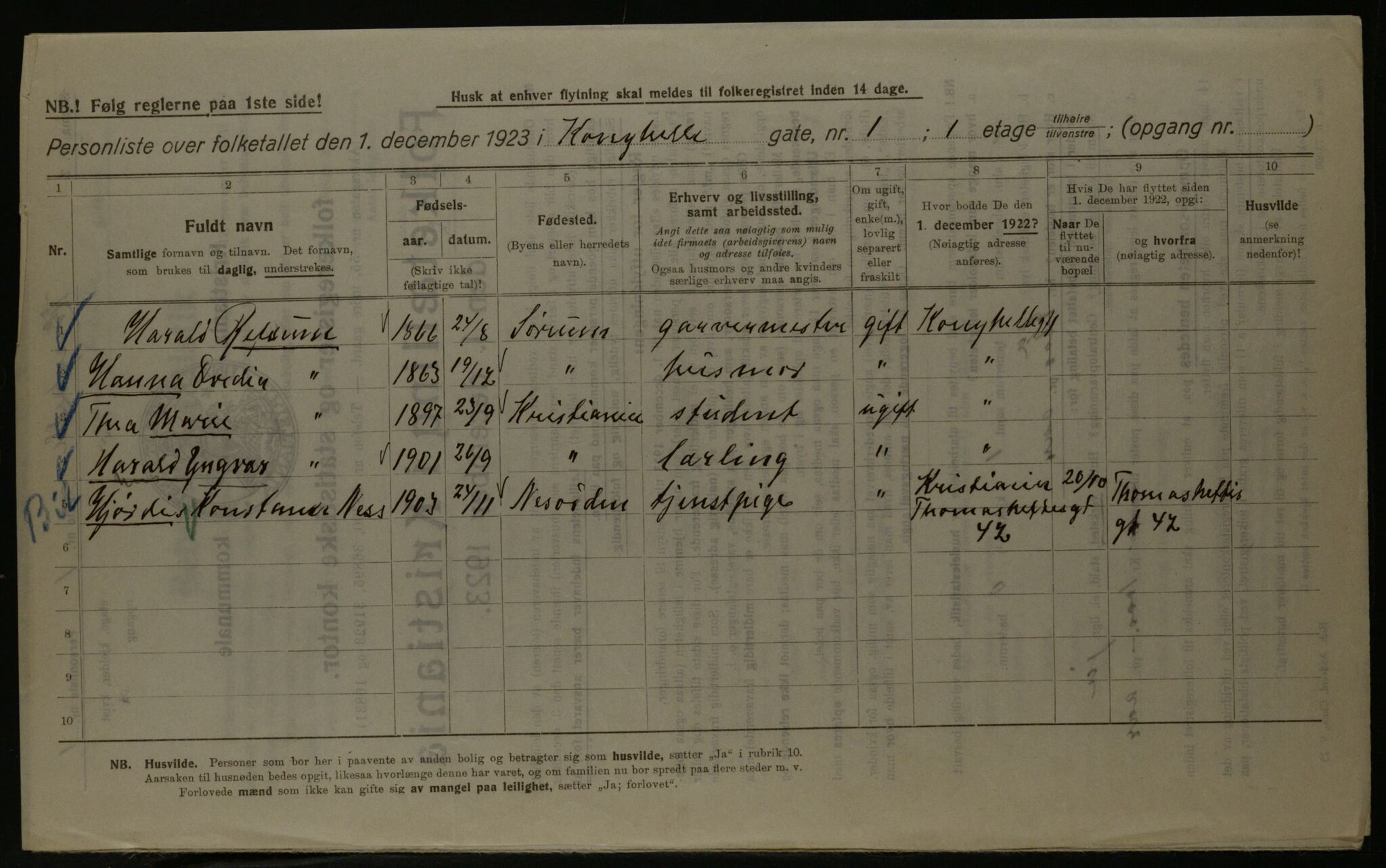 OBA, Municipal Census 1923 for Kristiania, 1923, p. 58987