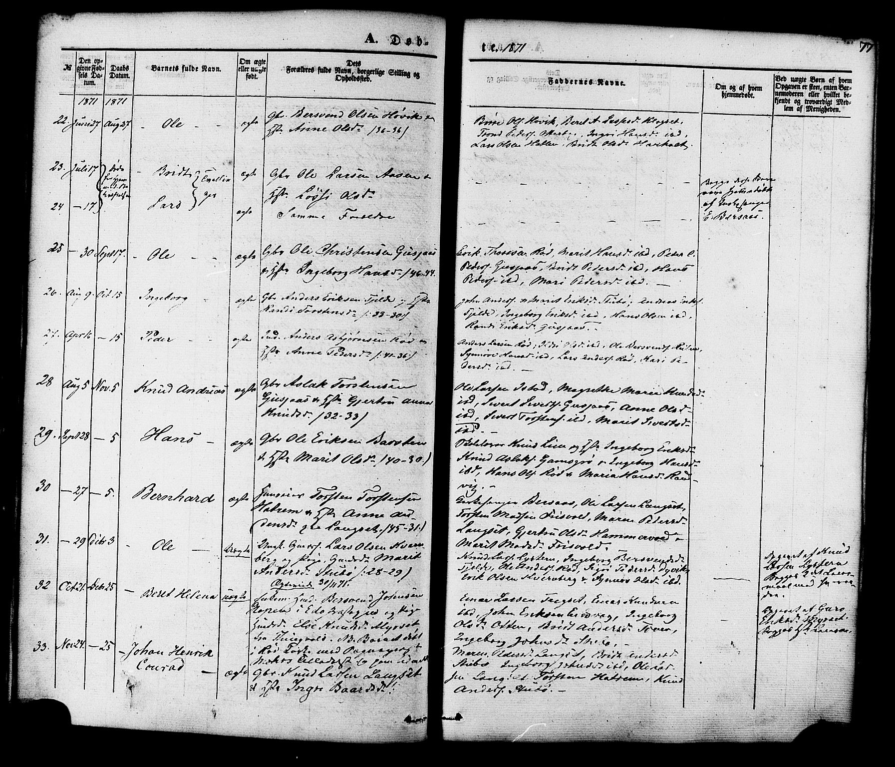 Ministerialprotokoller, klokkerbøker og fødselsregistre - Møre og Romsdal, SAT/A-1454/551/L0625: Parish register (official) no. 551A05, 1846-1879, p. 77