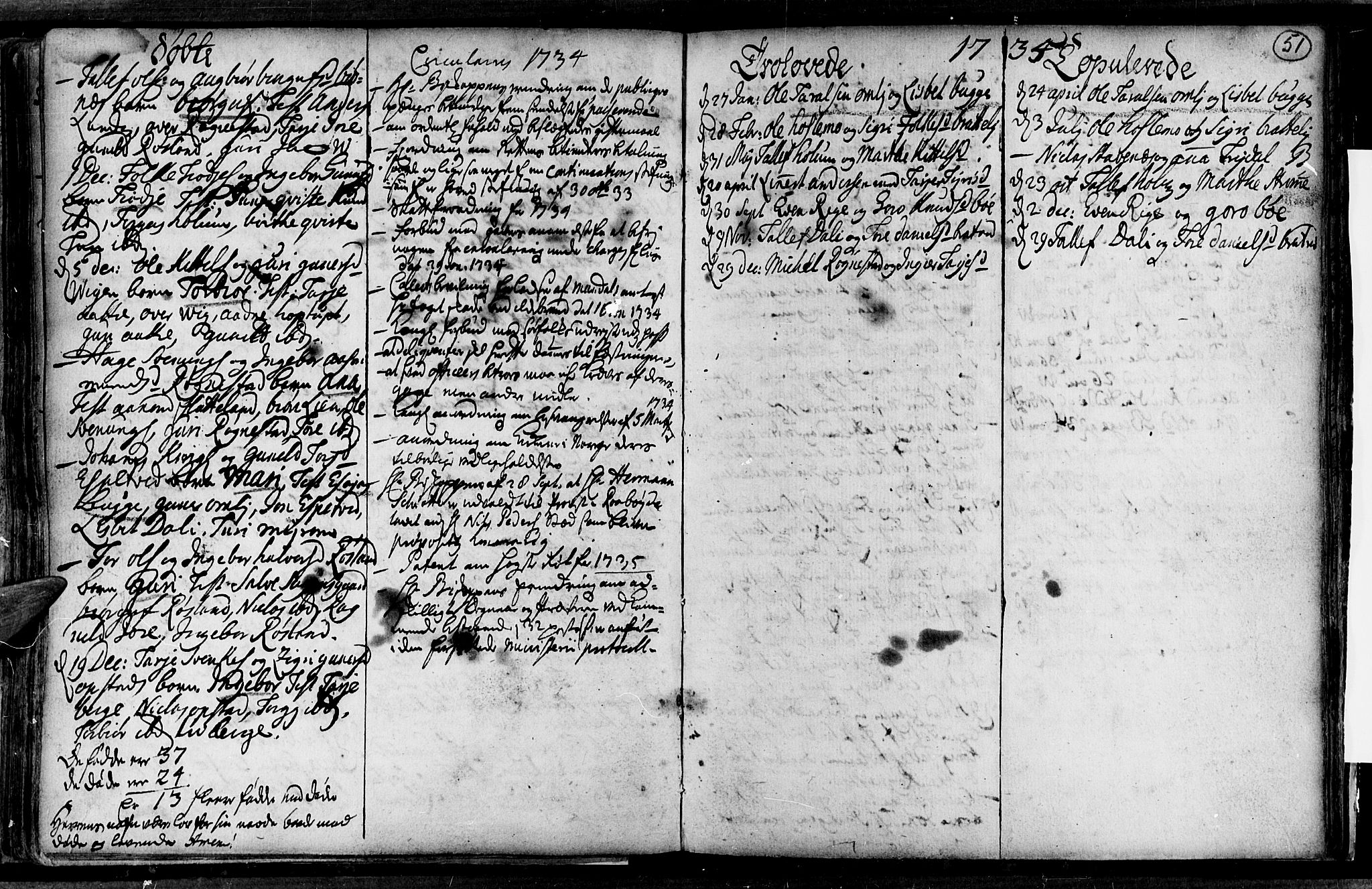 Valle sokneprestkontor, AV/SAK-1111-0044/F/Fa/Fac/L0001: Parish register (official) no. A 1, 1714-1745, p. 51