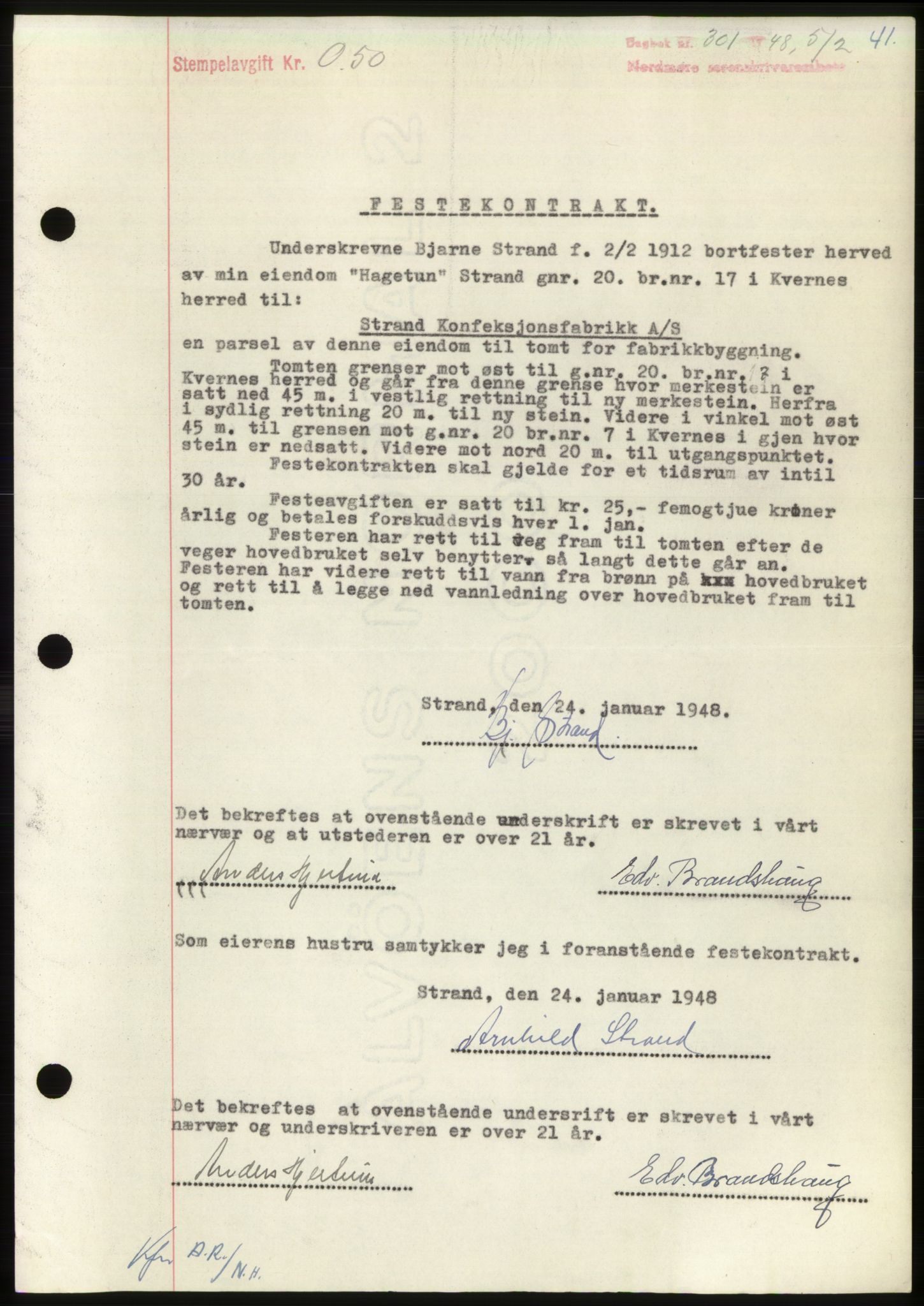 Nordmøre sorenskriveri, AV/SAT-A-4132/1/2/2Ca: Mortgage book no. B98, 1948-1948, Diary no: : 301/1948