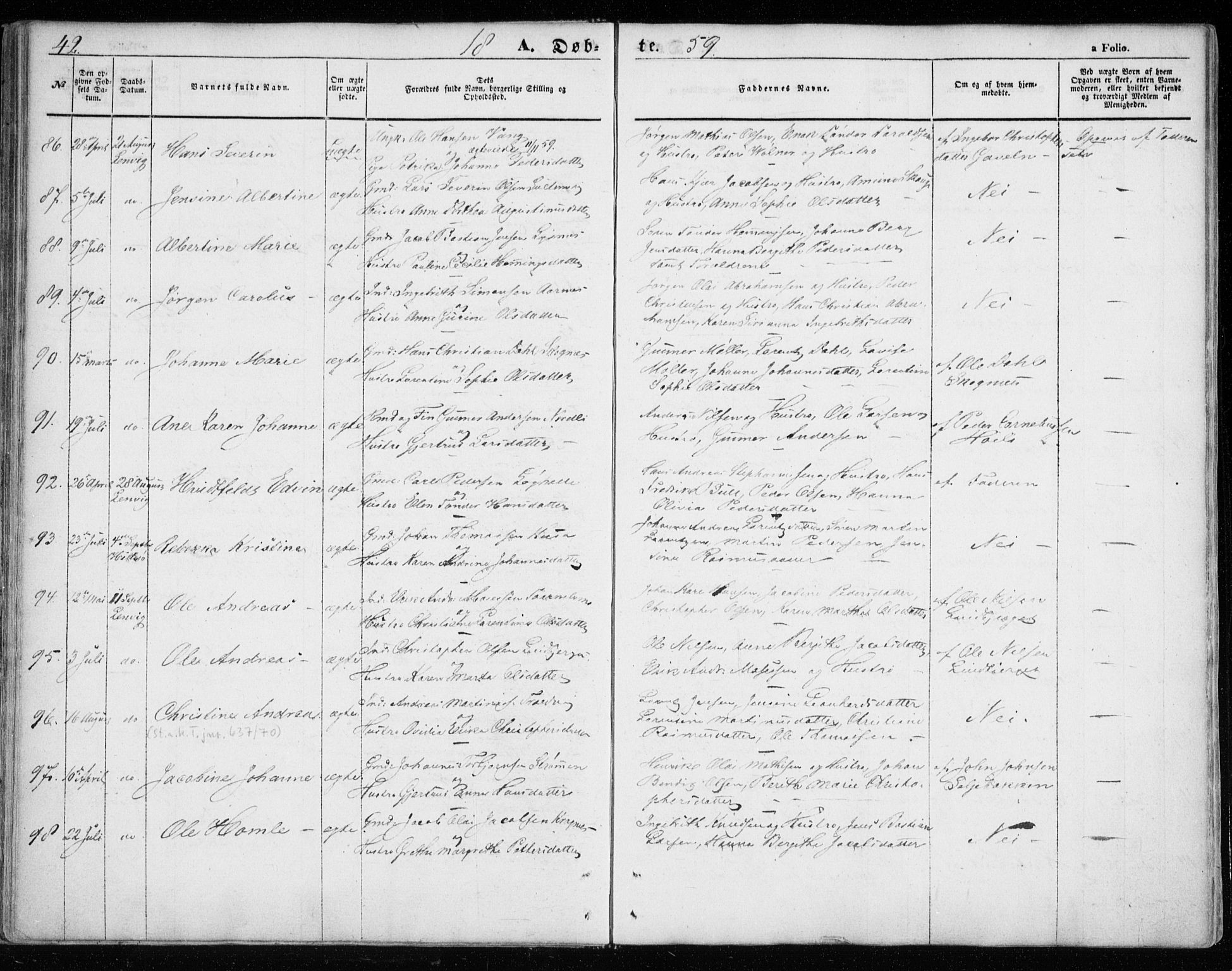 Lenvik sokneprestembete, SATØ/S-1310/H/Ha/Haa/L0007kirke: Parish register (official) no. 7, 1855-1865, p. 42