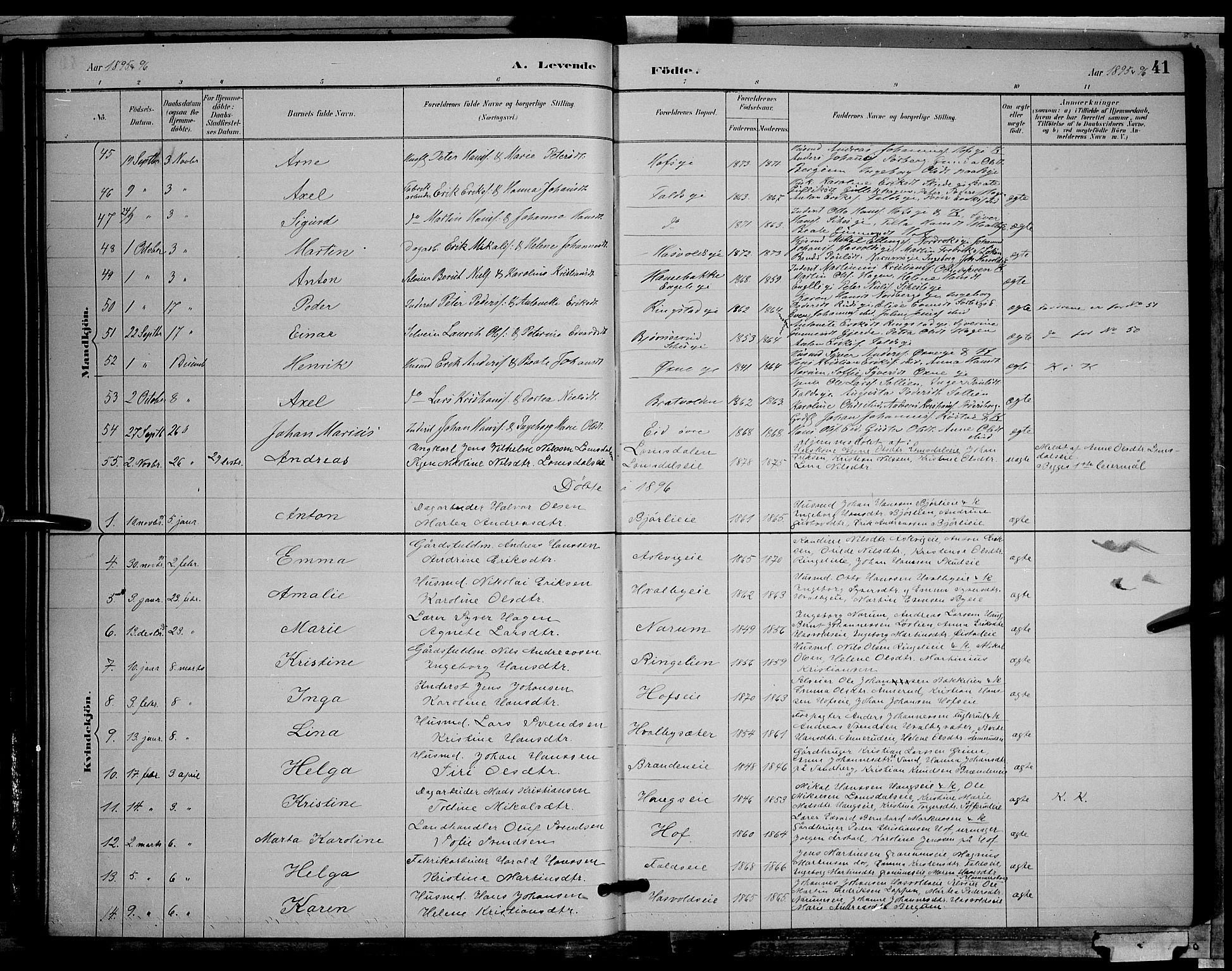 Søndre Land prestekontor, SAH/PREST-122/L/L0002: Parish register (copy) no. 2, 1884-1900, p. 41