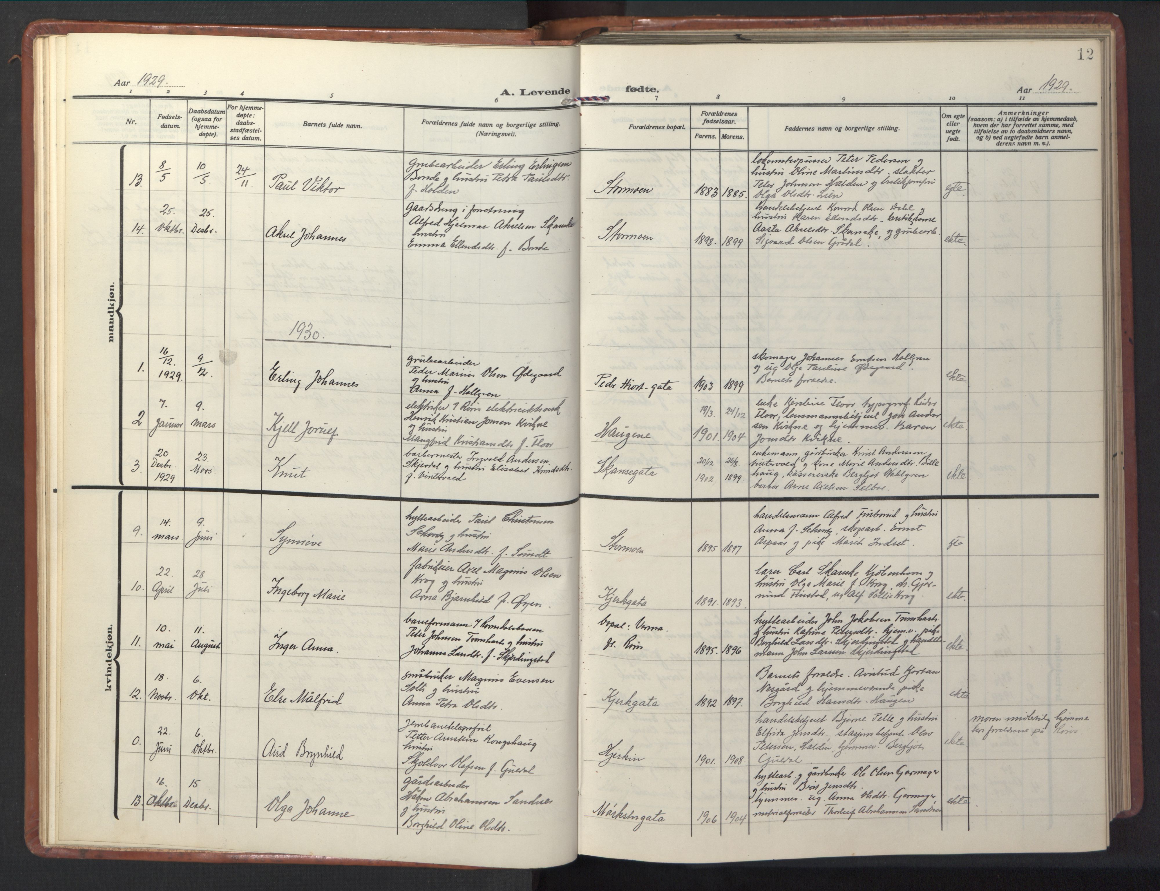 Ministerialprotokoller, klokkerbøker og fødselsregistre - Sør-Trøndelag, AV/SAT-A-1456/681/L0943: Parish register (copy) no. 681C07, 1926-1954, p. 12