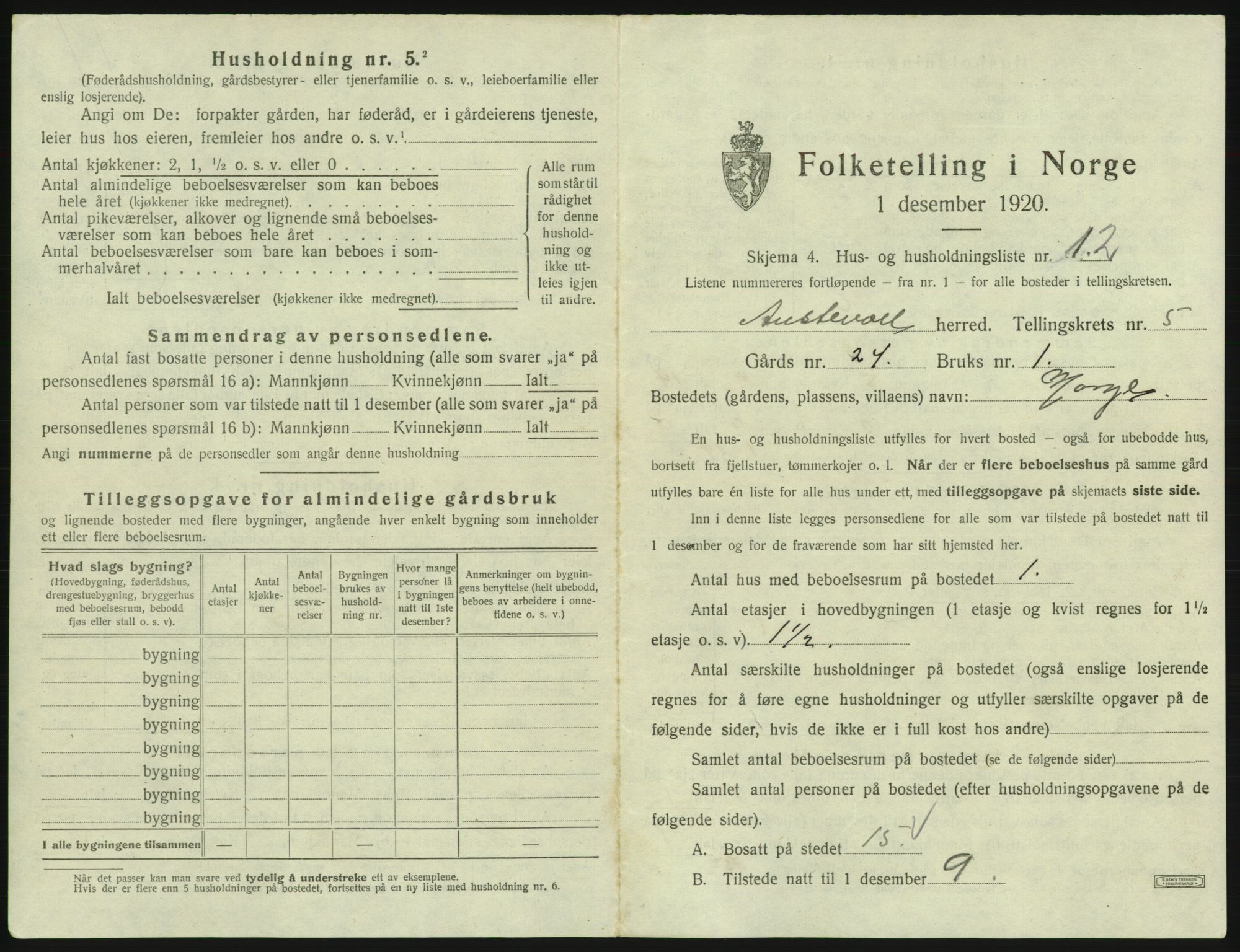 SAB, 1920 census for Austevoll, 1920, p. 365