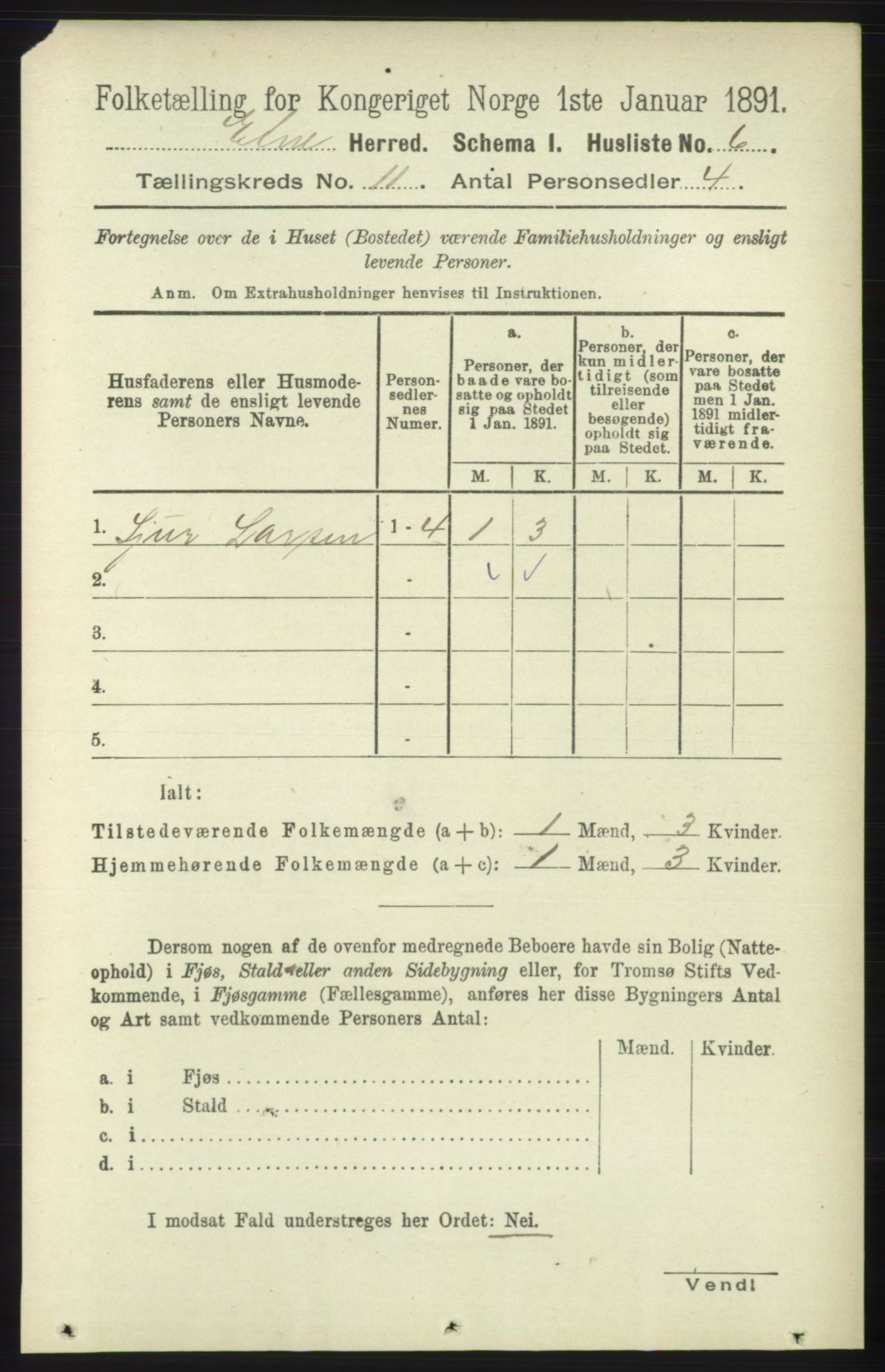 RA, 1891 census for 1211 Etne, 1891, p. 2208