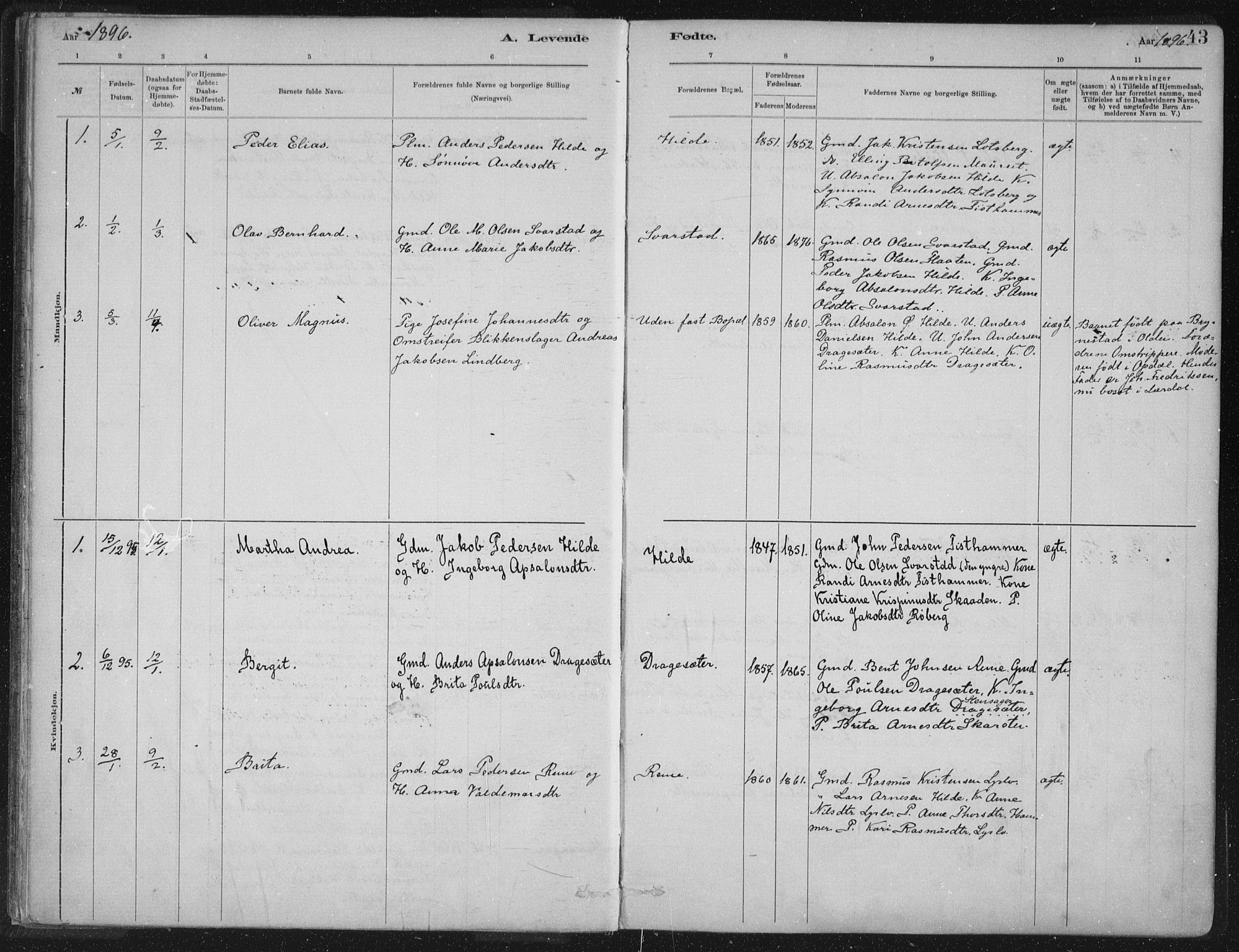 Innvik sokneprestembete, AV/SAB-A-80501: Parish register (official) no. B  1, 1879-1902, p. 43