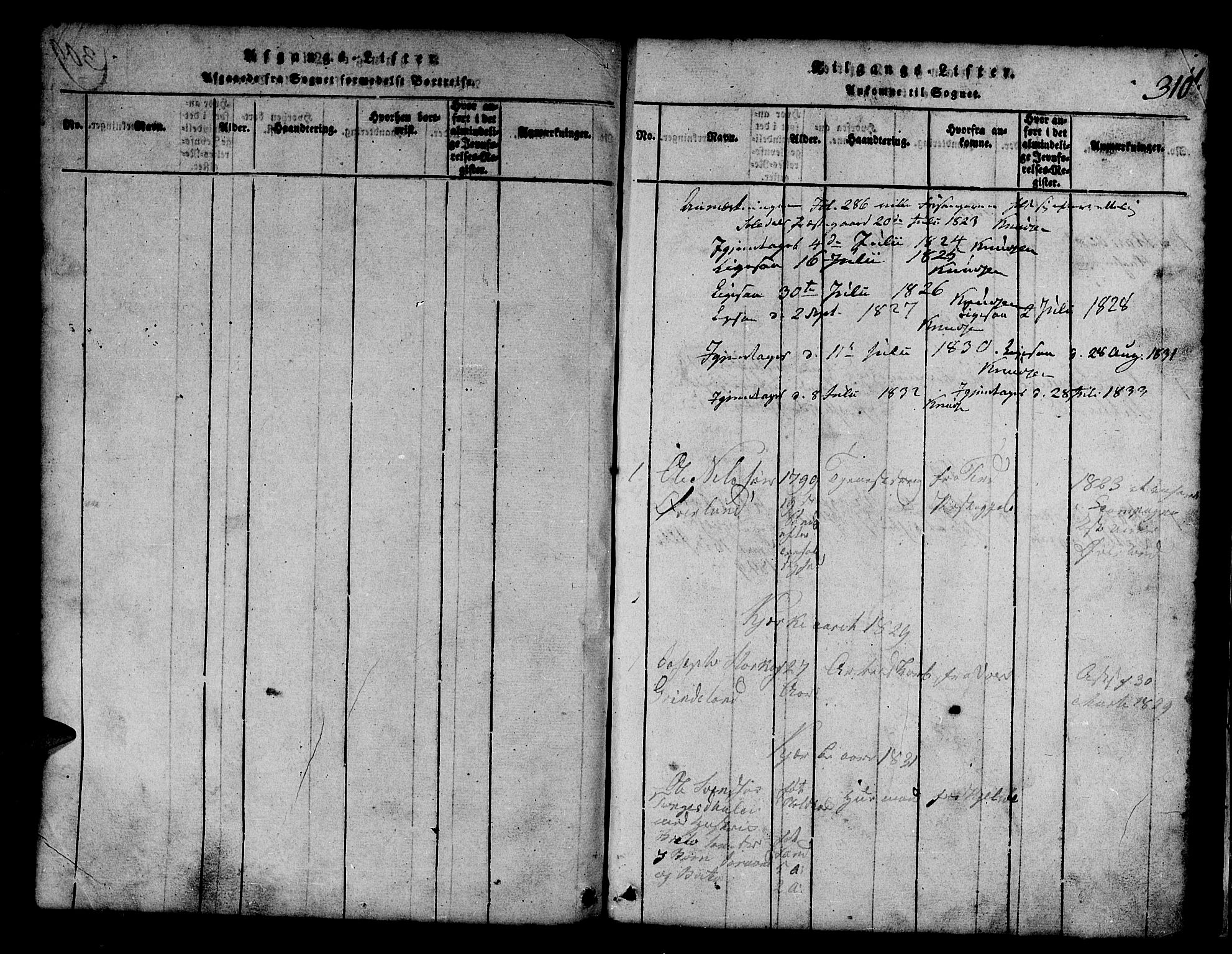 Røldal sokneprestembete, SAB/A-100247: Parish register (copy) no. A 1, 1817-1860, p. 310