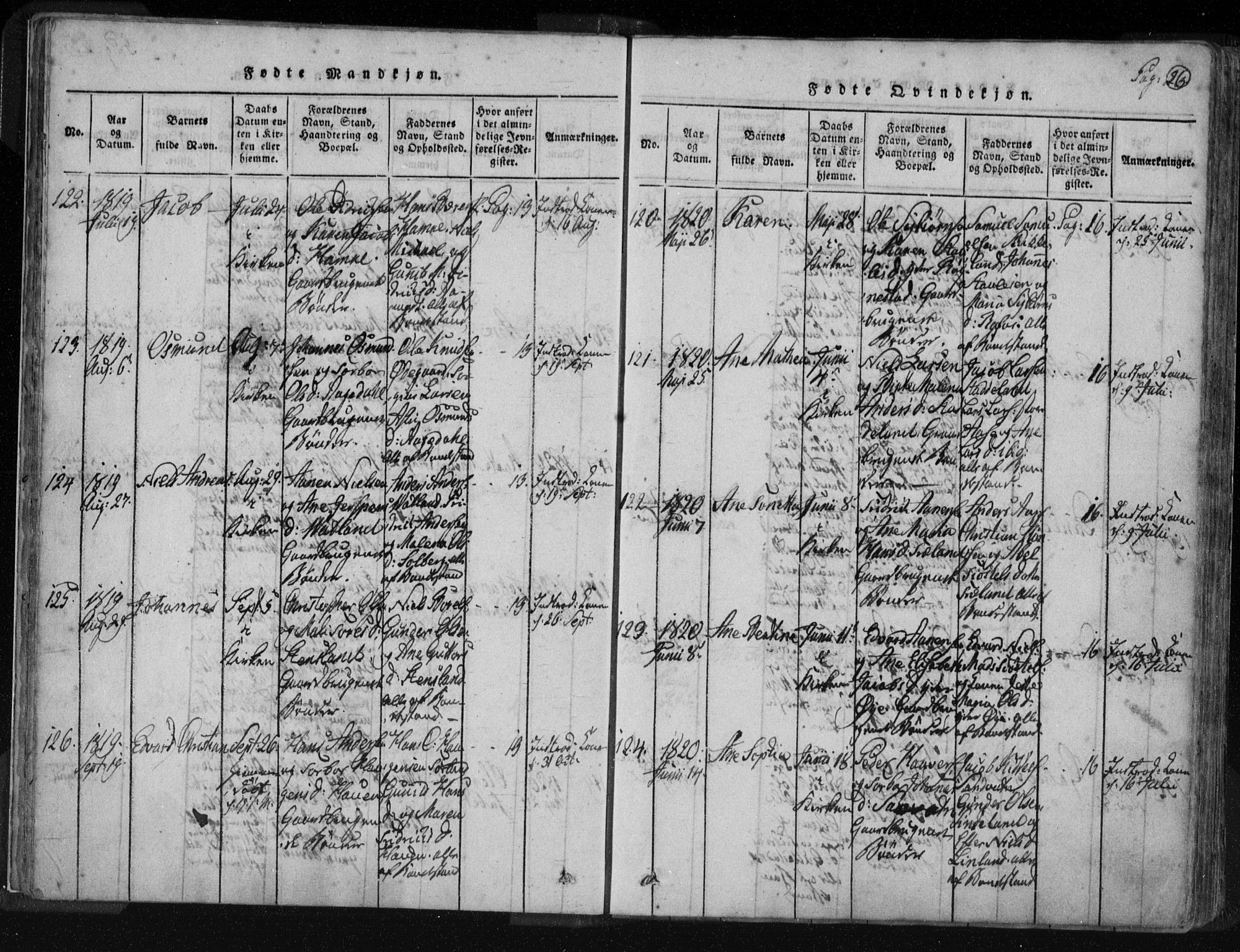 Kvinesdal sokneprestkontor, AV/SAK-1111-0026/F/Fa/Fab/L0003: Parish register (official) no. A 3, 1815-1829, p. 26