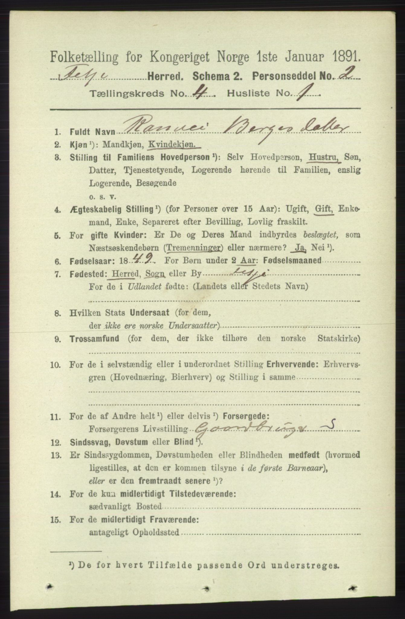 RA, 1891 census for 1222 Fitjar, 1891, p. 1355