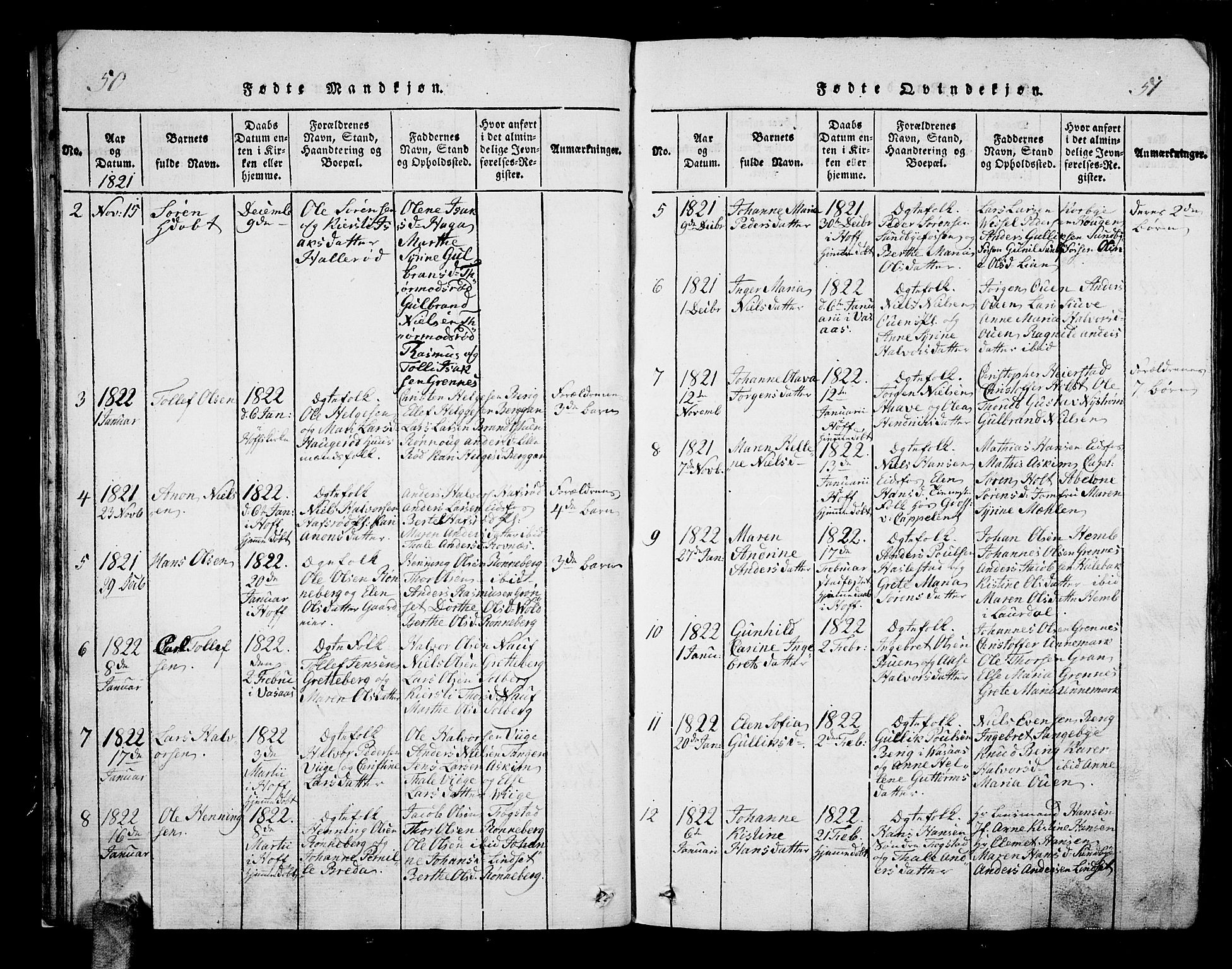 Hof kirkebøker, AV/SAKO-A-64/G/Ga/L0001: Parish register (copy) no. I 1, 1814-1844, p. 50-51