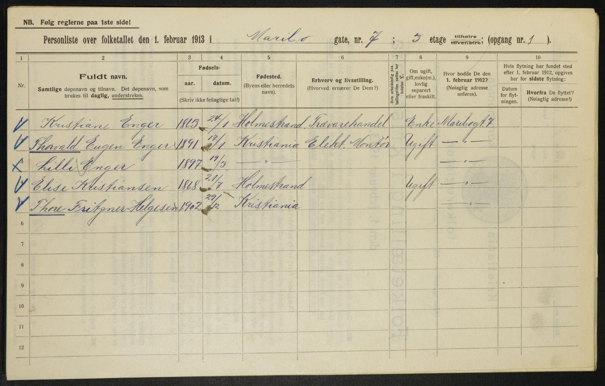 OBA, Municipal Census 1913 for Kristiania, 1913, p. 60216