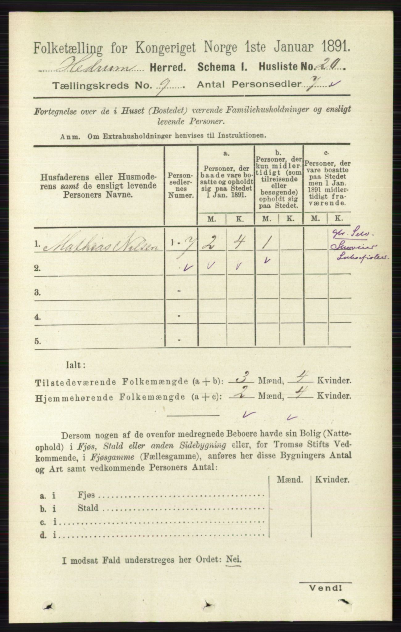 RA, 1891 census for 0727 Hedrum, 1891, p. 3868